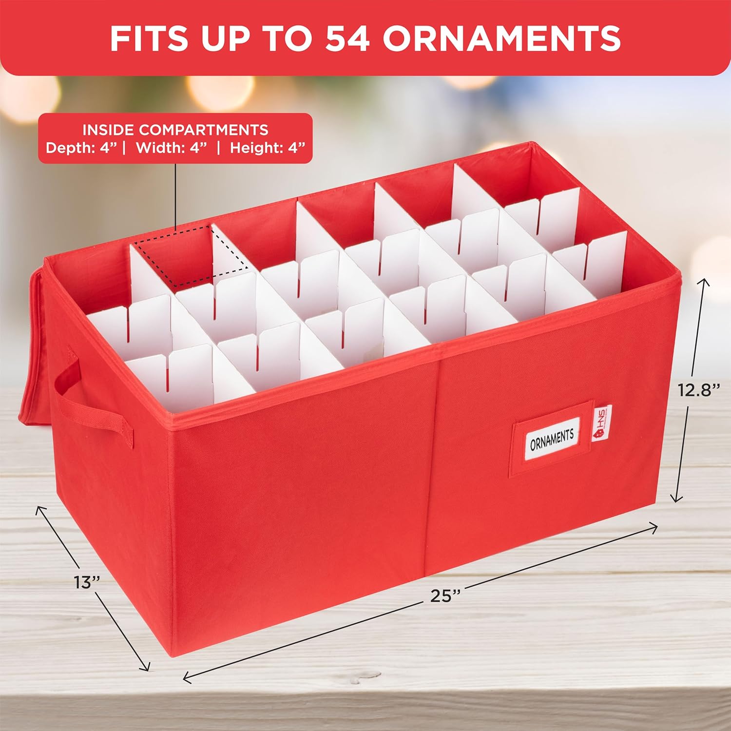 Contenedor de almacenamiento de adornos de Navidad con divisores, caja almacena adornos de hasta 54 a 4 pulgadas, con cremallera, conveniente,