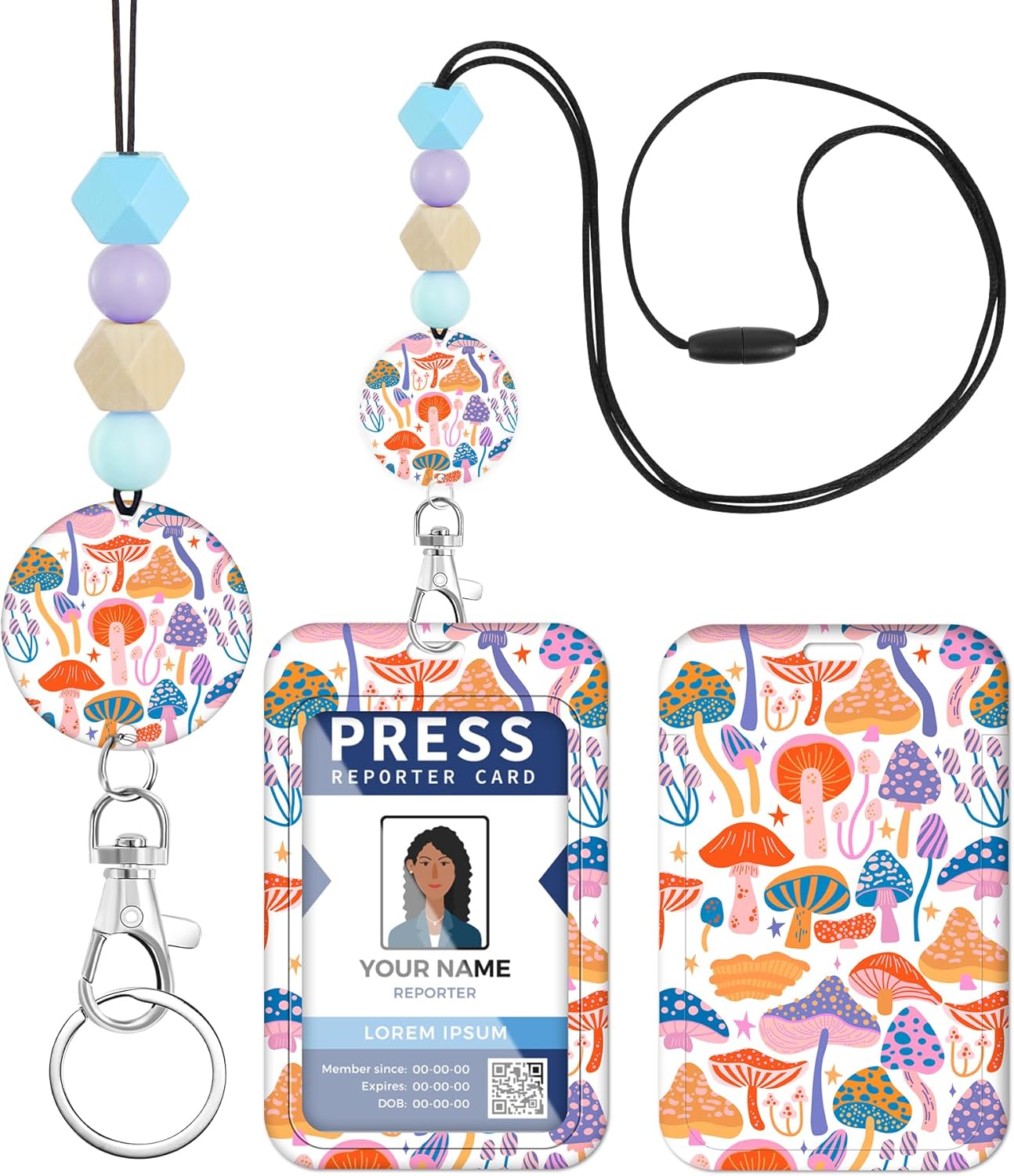 Cordón para profesor para tarjeta de identificación, hongos, hippie, estética, para hombres y mujeres, con cuentas, cordón para el cuello,