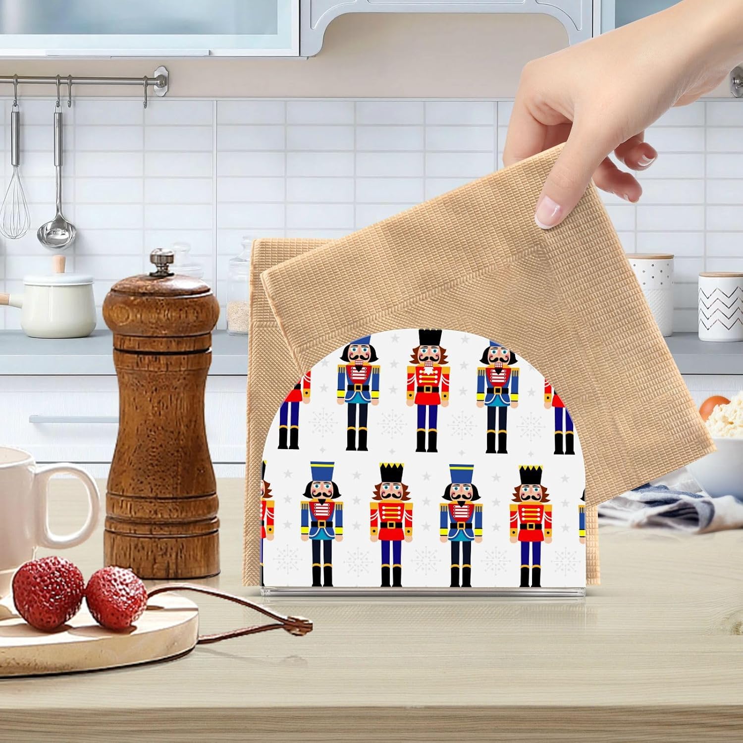 Servilletero de cascanueces de Navidad para mesa, dispensadores de servilletas de tejido acrílico, servilleteros de cóctel para bar, mesa de