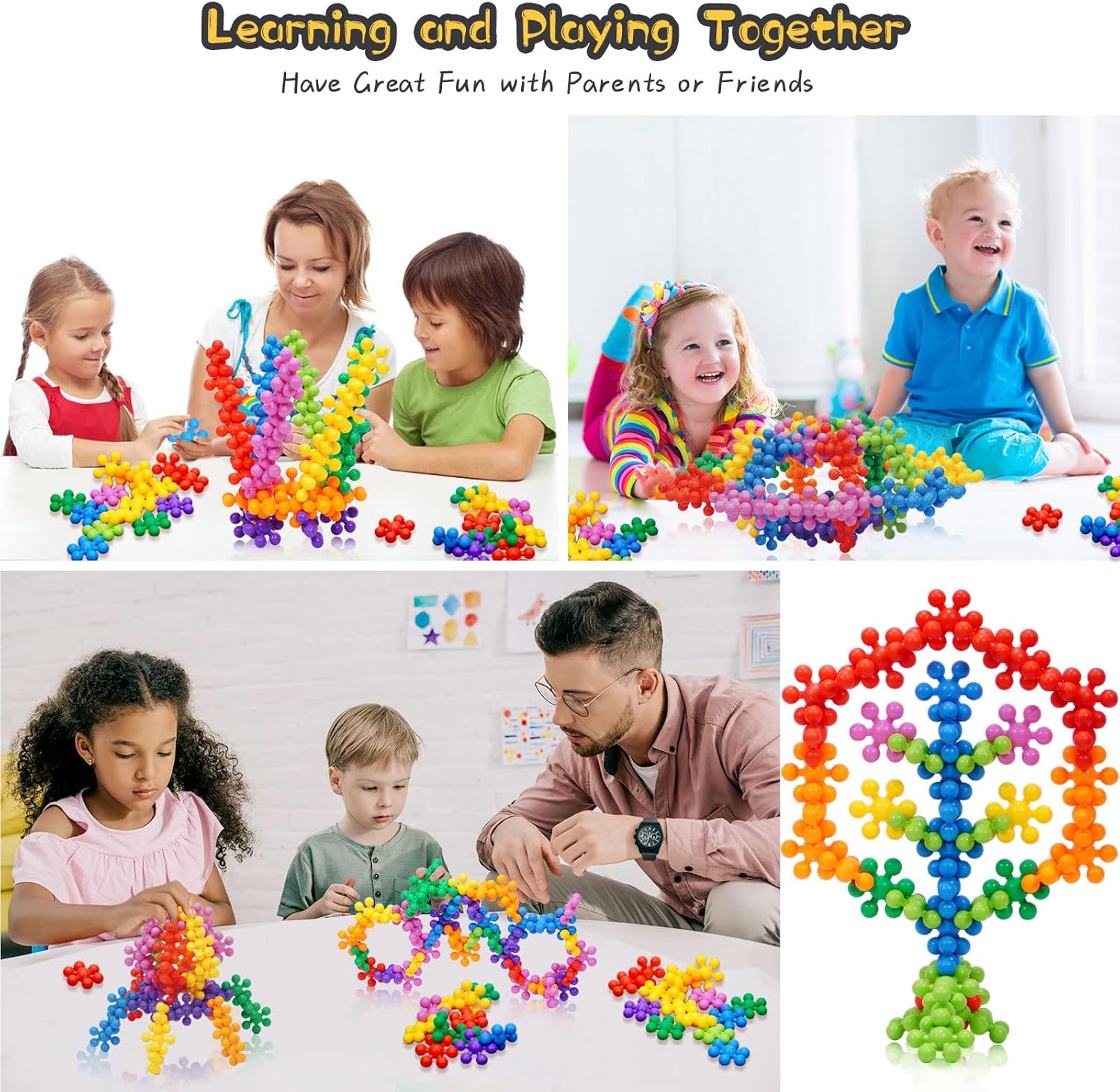 COUOMOXA Juego de 120 piezas de bloques de construcción entrelazados con clip, juguete educativo STEM temprano para niños y niñas de 3, 4, 5, 6, 7,