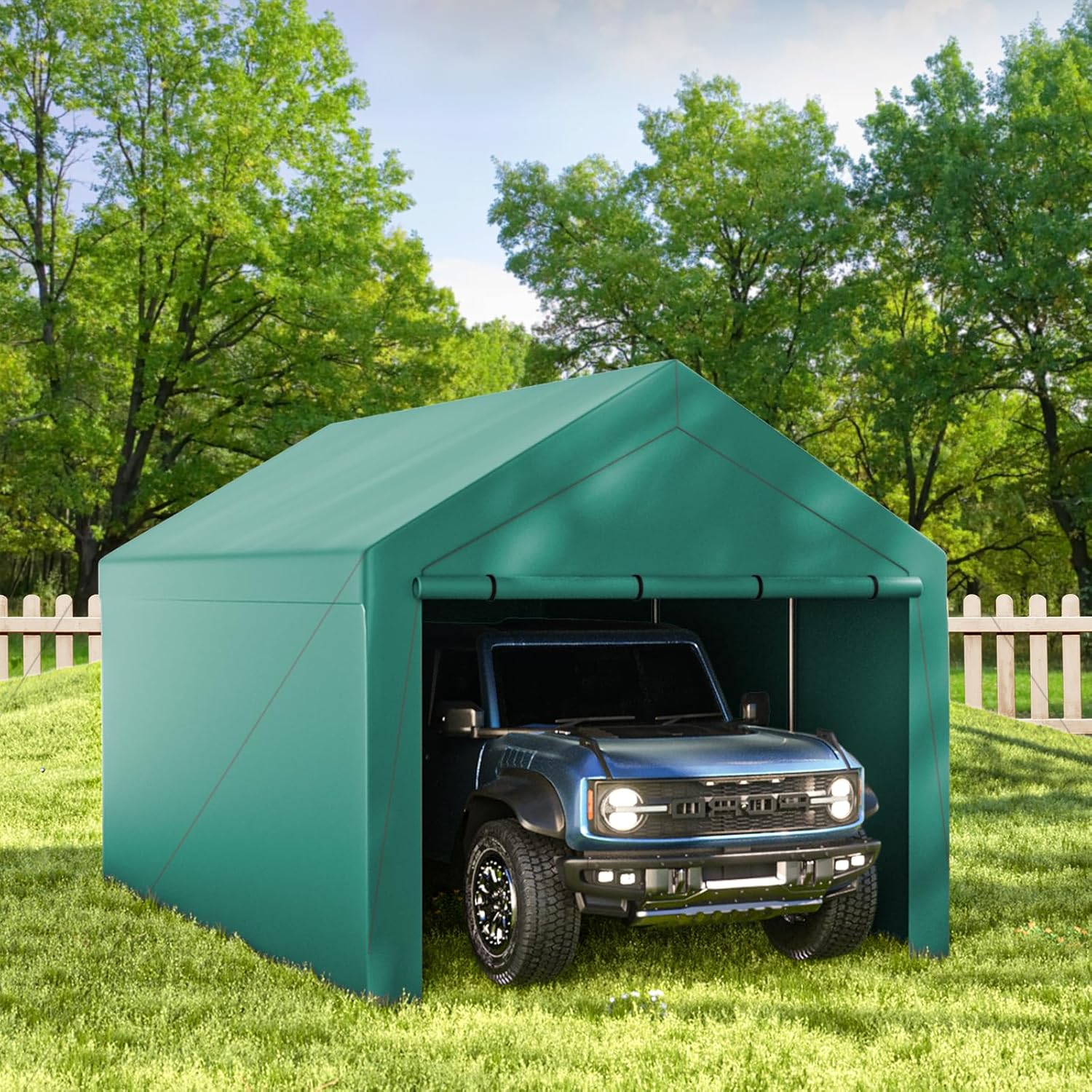 Carpa de garaje para exteriores, resistente de 10 x 20 pies, cobertizo de almacenamiento portátil para garaje, refugio para automóvil con paredes y