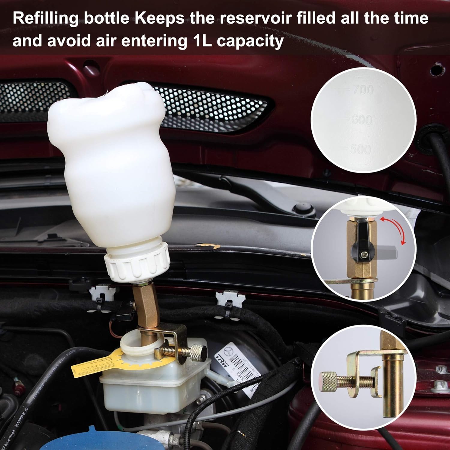 FOUR UNCLES Kit de bomba de vacío de purga de frenos de 2L – Kit de purga de frenos neumática con extractor de líquido de frenos de 2L y botella de