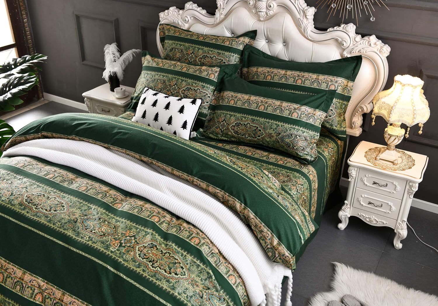 Softta Juego de ropa de cama bohemio de 3 piezas, tamaño King, estilo bohemio, vintage, floral, estampado de cachemira de damasco, 100% algodón