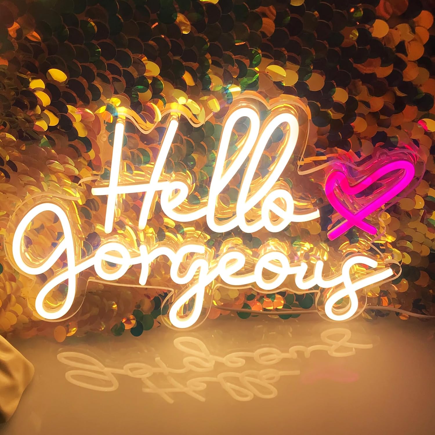 Letreros de neón con texto en inglés “Hello Gorgeous para decoración de pared, con interruptor regulable”, letrero de neón LED para dormitorio de