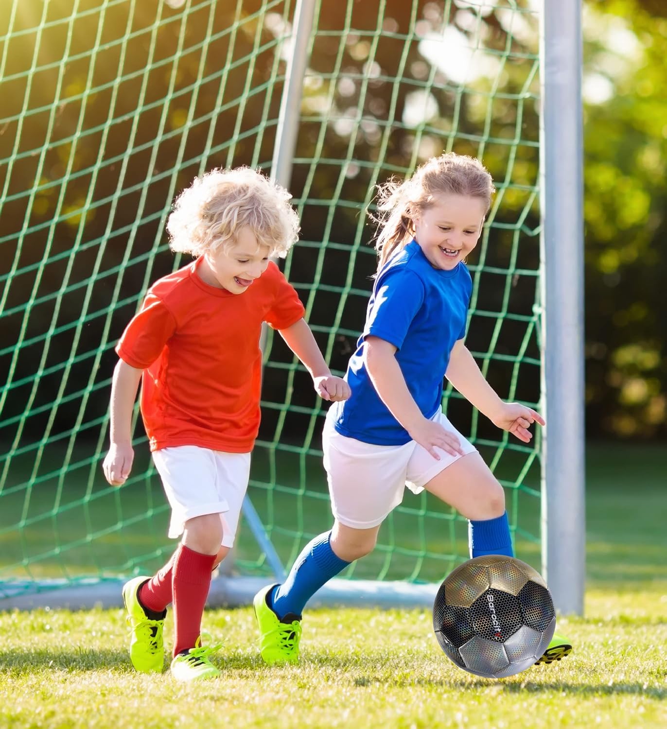 Barocity Balón de fútbol  Pelota oficial de primera calidad para niño y niña con genial patrón hexagonal iridiscente iridiscente de arcoíris,