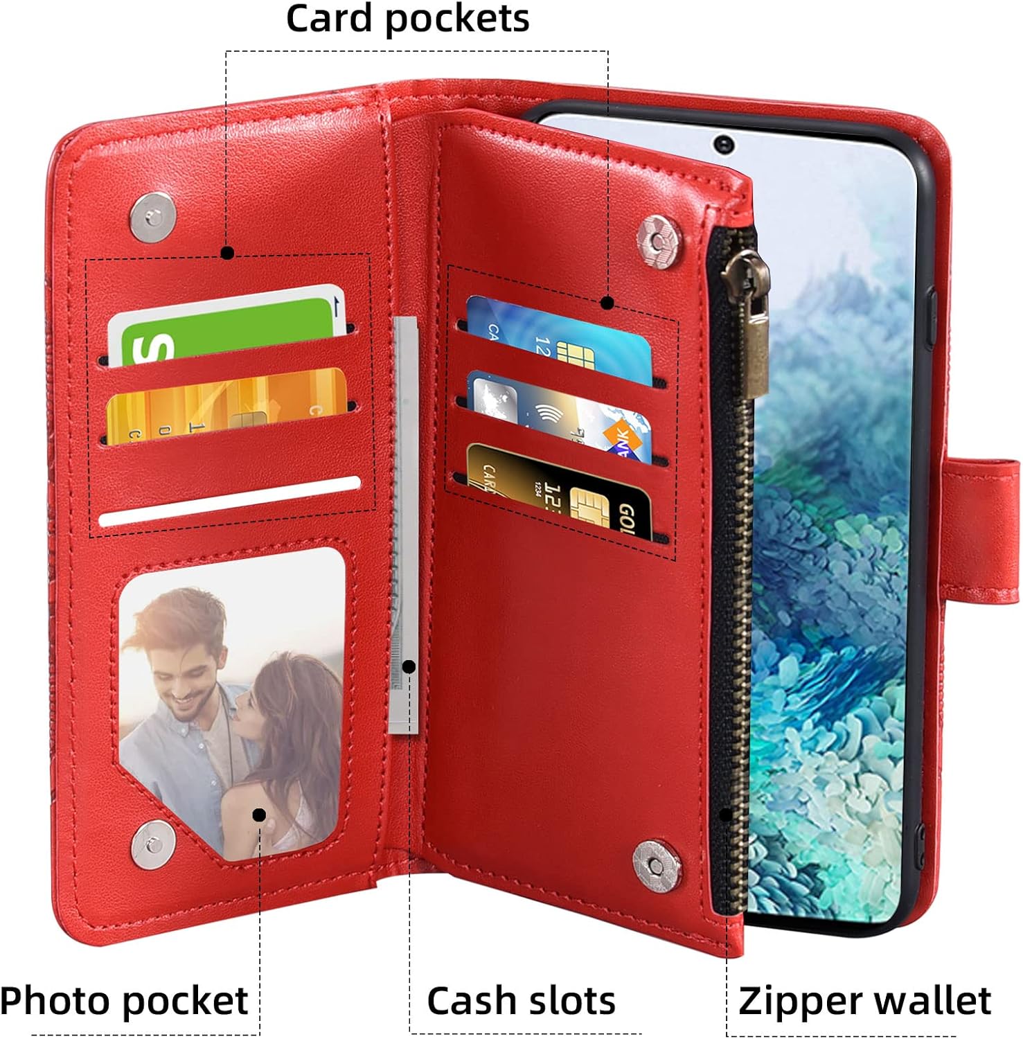 Asuwish Compatible con Samsung Galaxy S20 Glaxay S 20 5G UW 6.2 pulgadas Funda tipo cartera y protector de pantalla de vidrio templado con tapa de