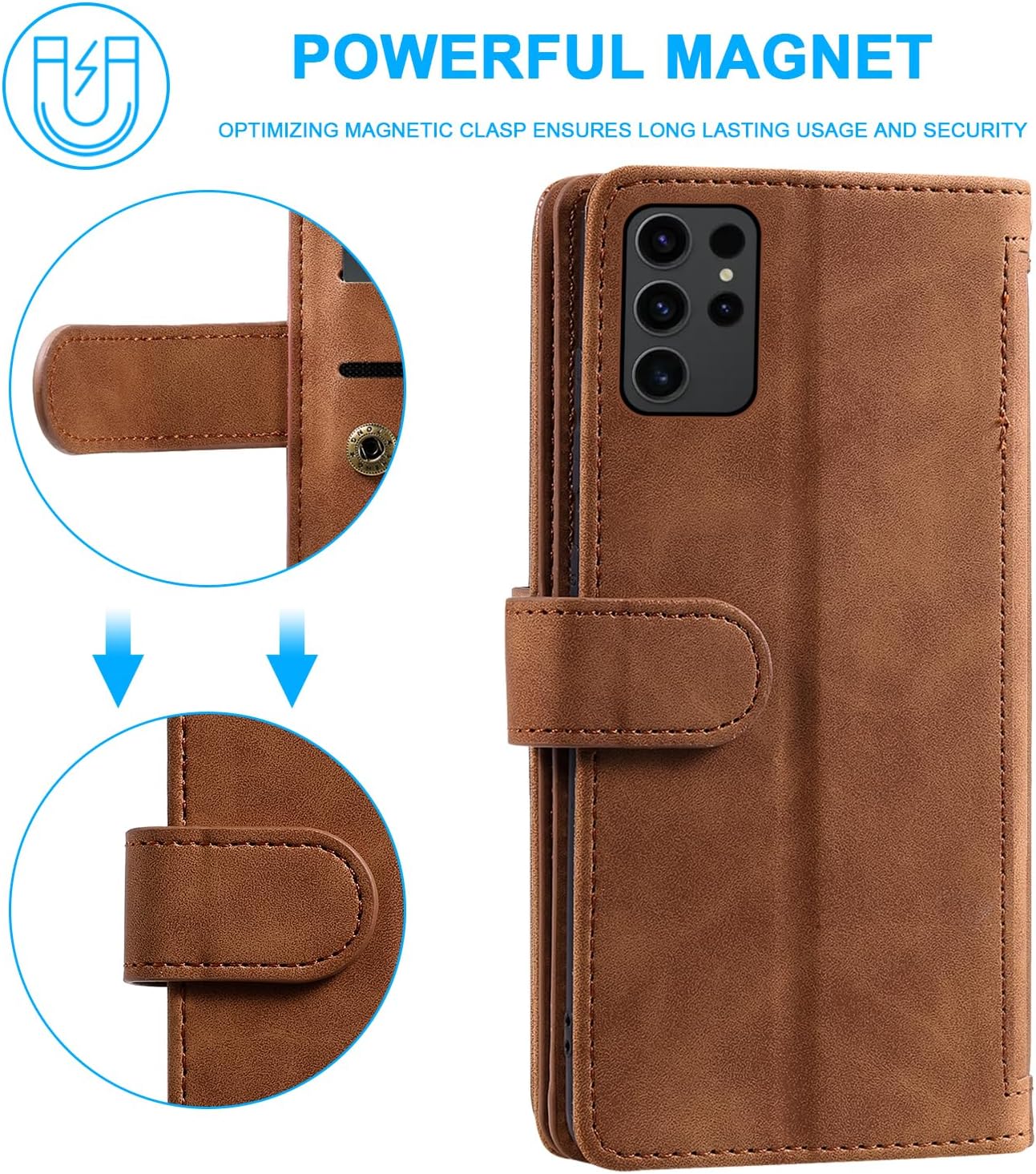 Furiet Funda compatible con Samsung Galaxy S23 Ultra 5G tipo cartera para correa de muñeca, correa de piel sintética, soporte para tarjetas con 9