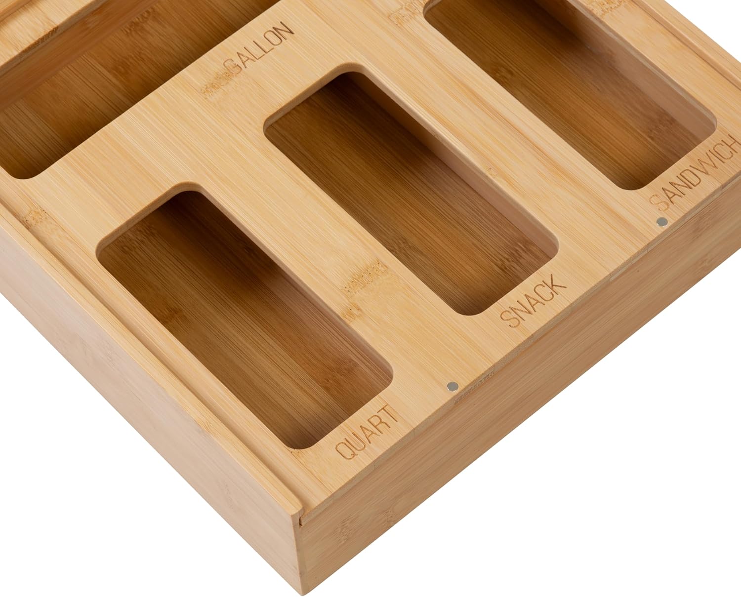 Honey Can Do – Organizador de bolsas de plástico de bambú para cajón de cocina  galón, cuarto de galón, sándwich, snack KCH-09859 Natural