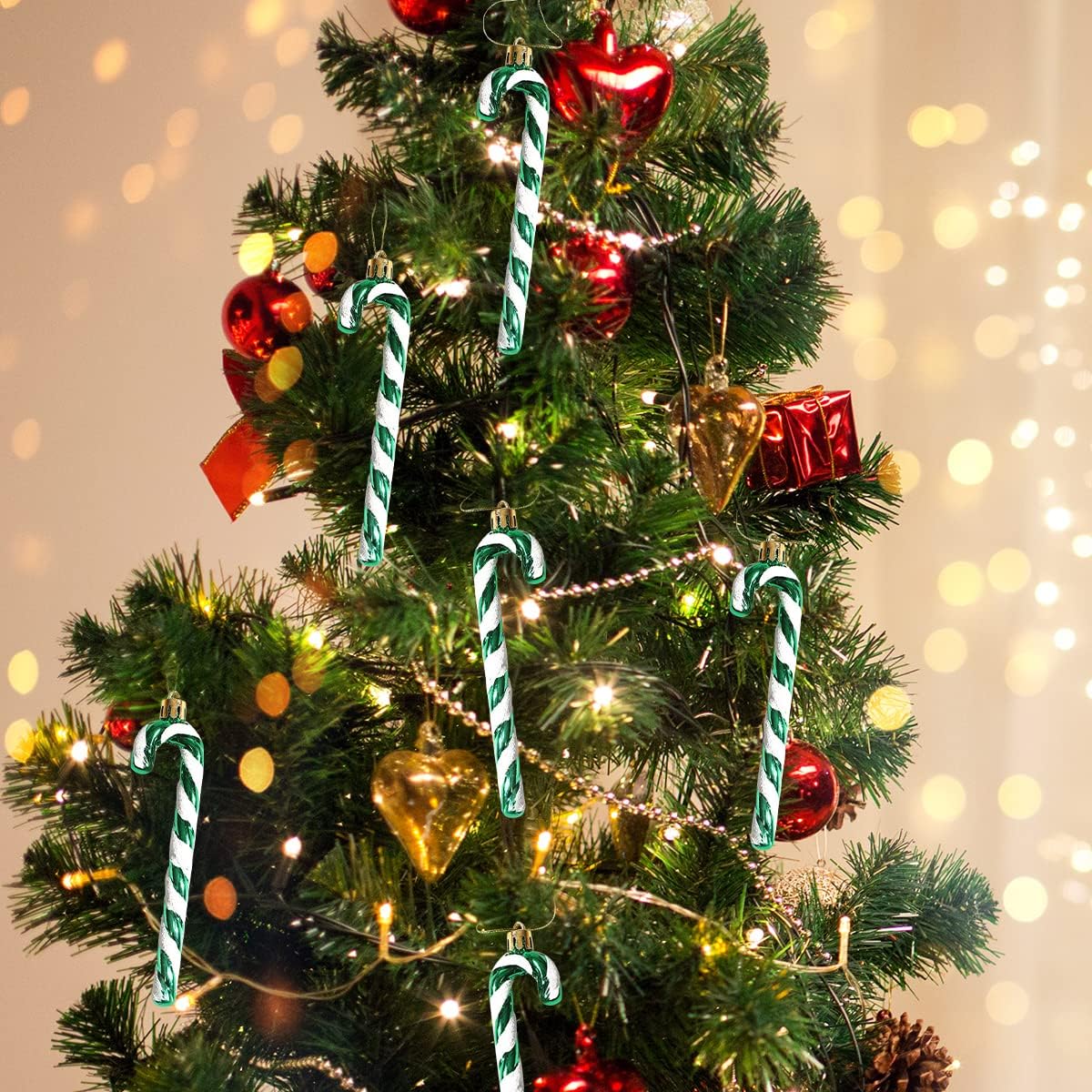 Adornos de Navidad, paquete de 6 adornos de bastón de caramelo con purpurina de 5.1 in5.1 pulgadas, decoraciones colgantes para árbol de Navidad,