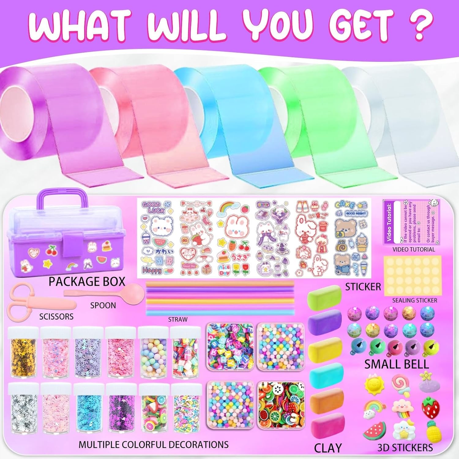 Jimcii Lindo kit de burbujas de nano cinta para niños con caja, cinta nano de doble cara, burbujas de cinta nano mágica