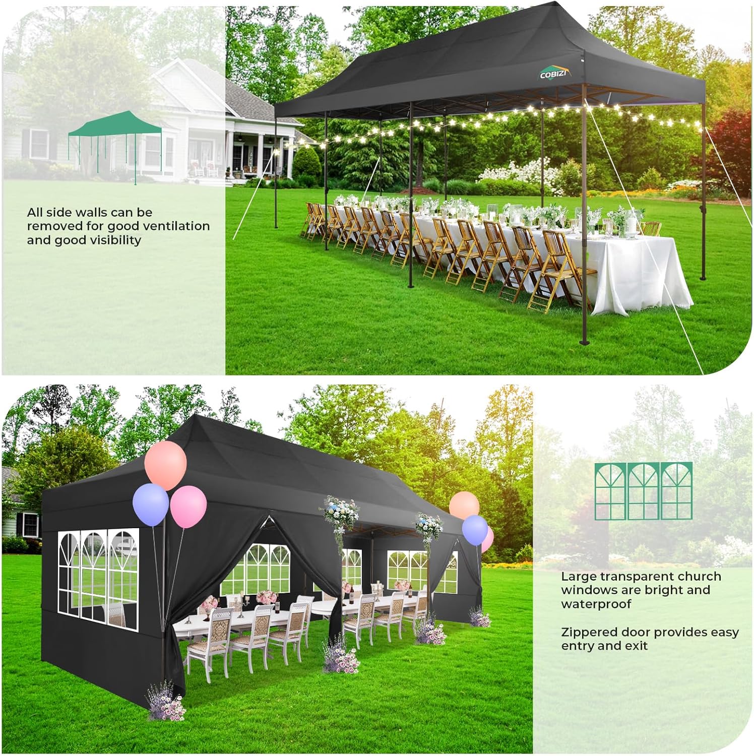 COBIZI Tienda de campaña resistente de 10 x 30 pulgadas, toldo comercial desplegable de 10 x 30 pulgadas para fiestas, kioscos impermeables con 8