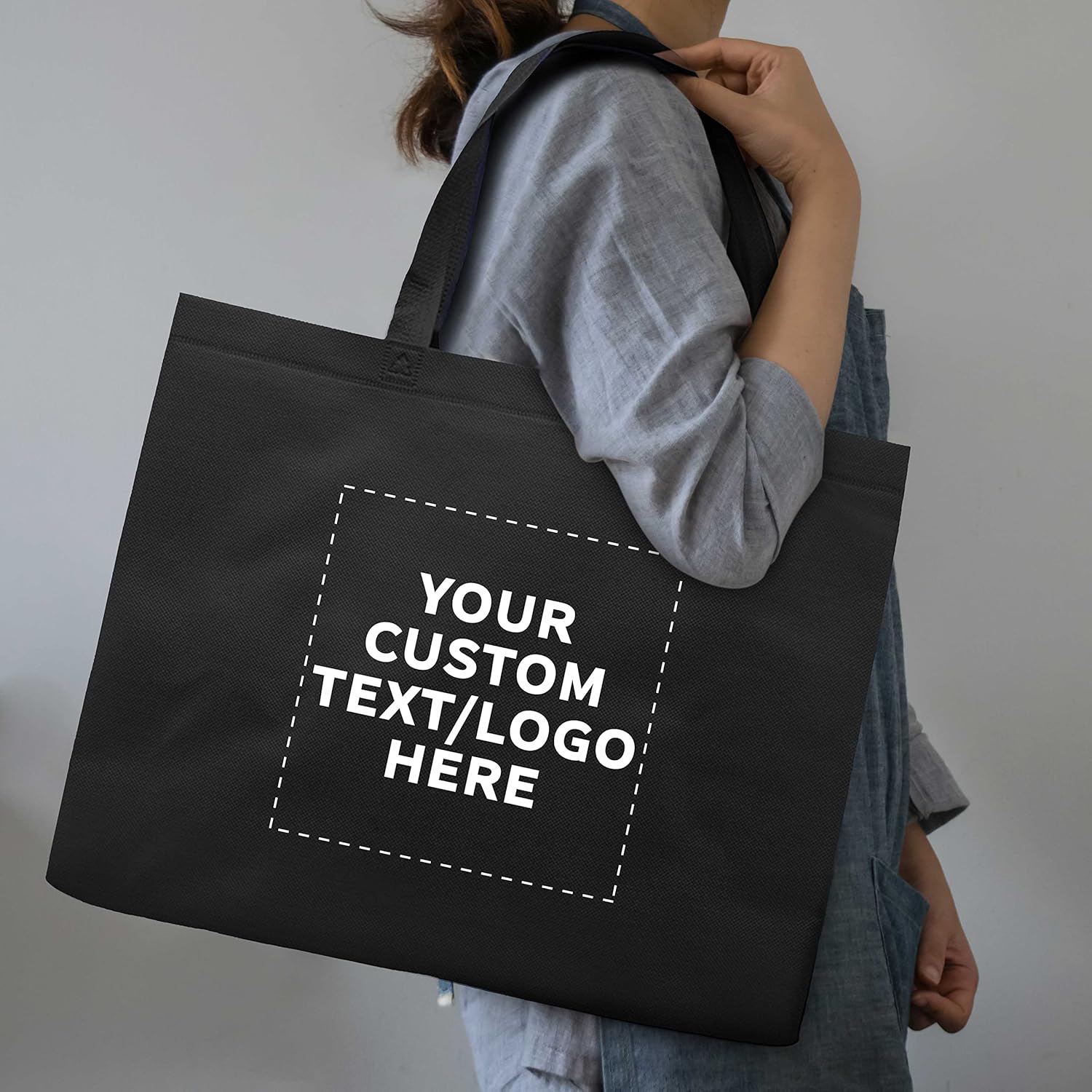 DISCOUNT PROMOS Juego de 10 bolsas de mano personalizadas de tamaño gigante, paquete a granel personalizado, bolsas de comestibles reutilizables,