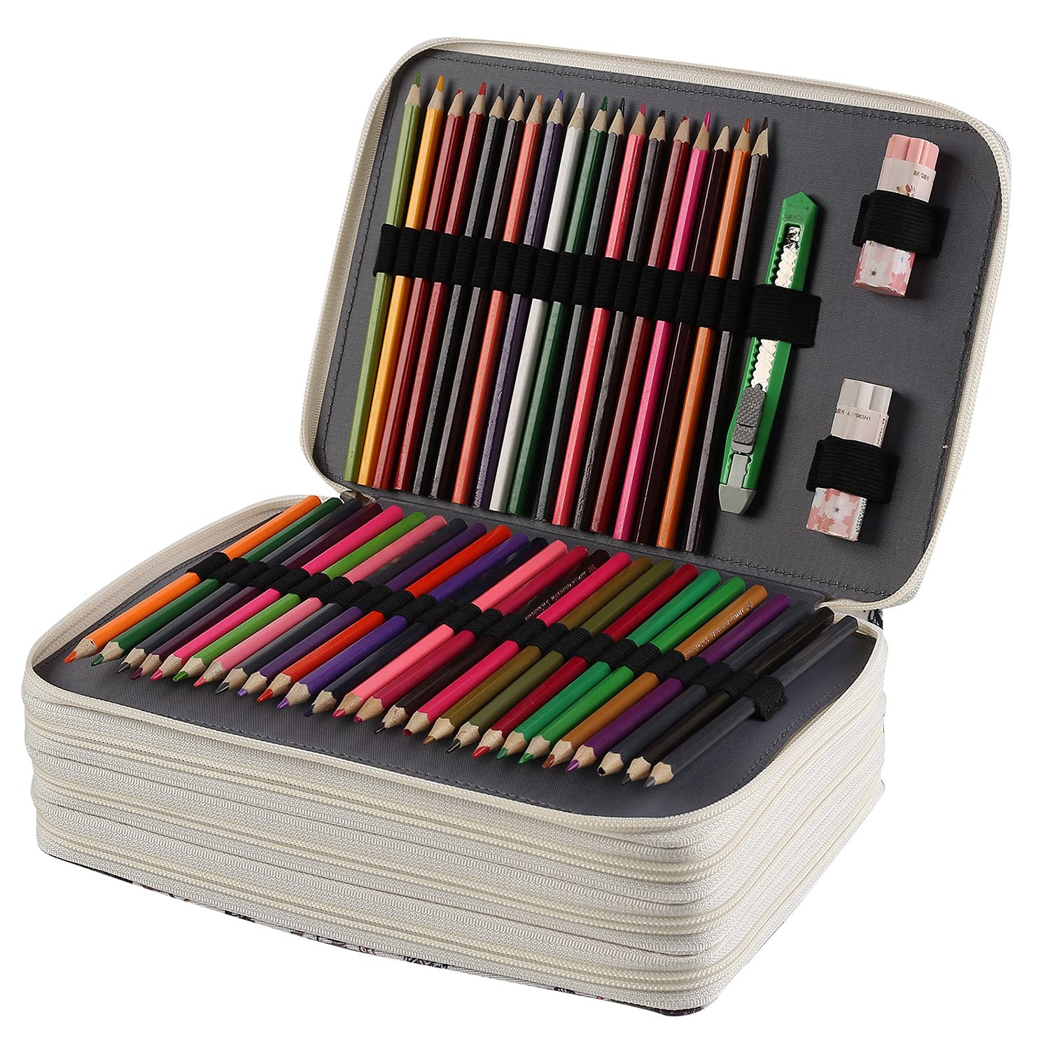 Shulaner Estuche organizador de lápices de colores con cremallera PVC de gran capacidad para estudiantes o artistas