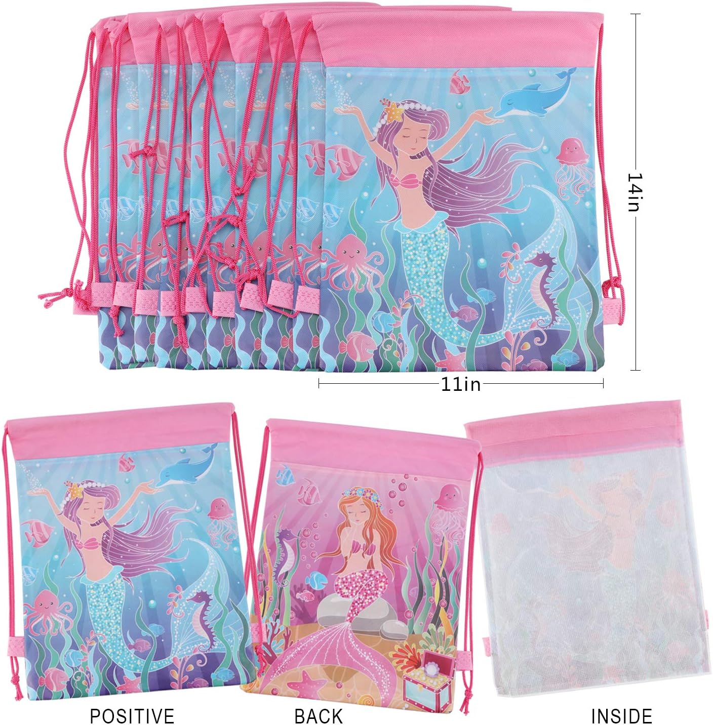 Konsait Bolsas de fiesta de sirena para niños, suministros de fiesta de cumpleaños de sirena, bolsas de regalo, paquete de 10, bolsas de dulces para