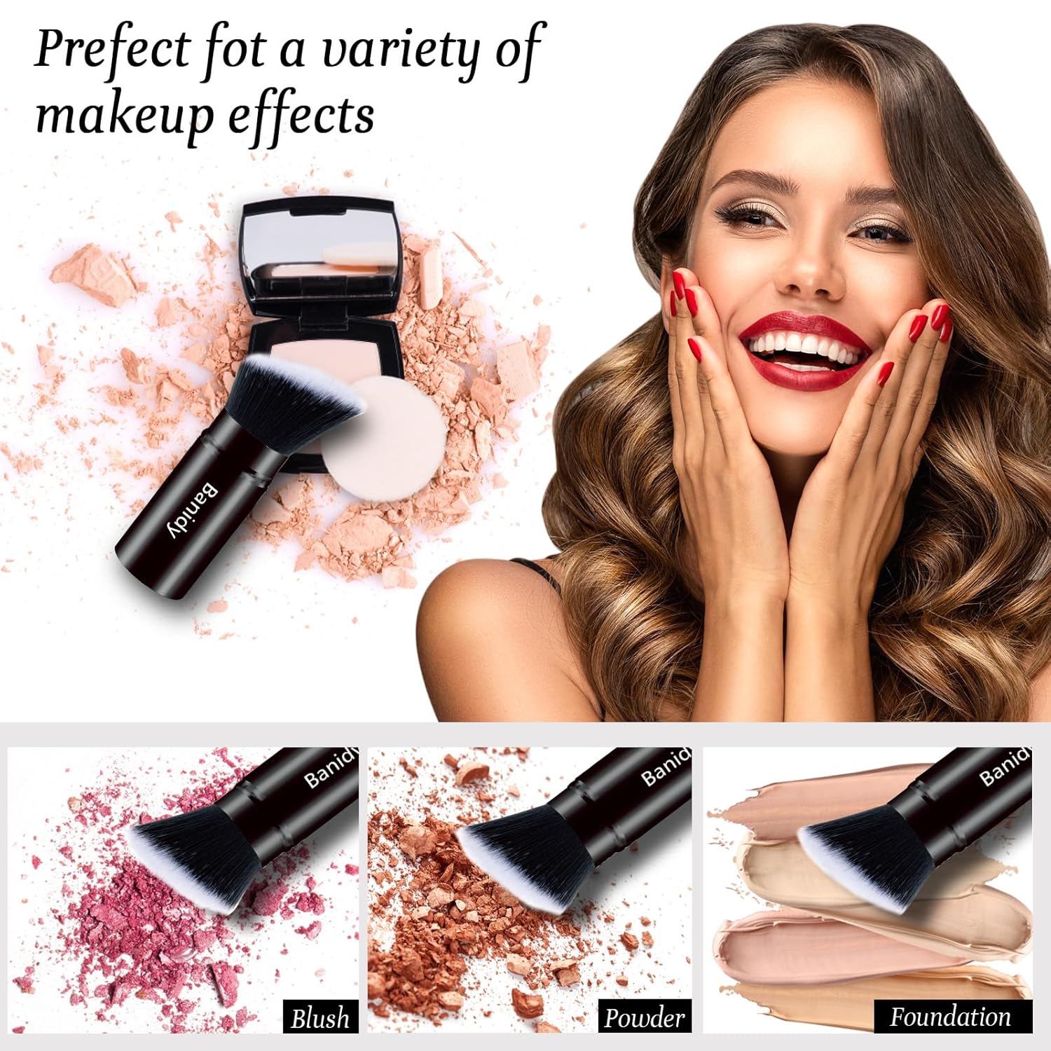 Brocha de maquillaje Kabuki para la cara, retráctil, cepillo Kabuki de viaje, portátil, impecable para base, rubor en polvo, bronceador, pulido,