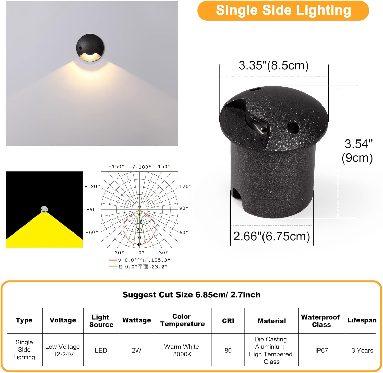 Well Lights Landscape Light Outdoor In Ground Floor Lights Low Voltage LED 2W ACDC 12V 24V Warm White Waterproof IP67 Aluminium Single Side Lighting