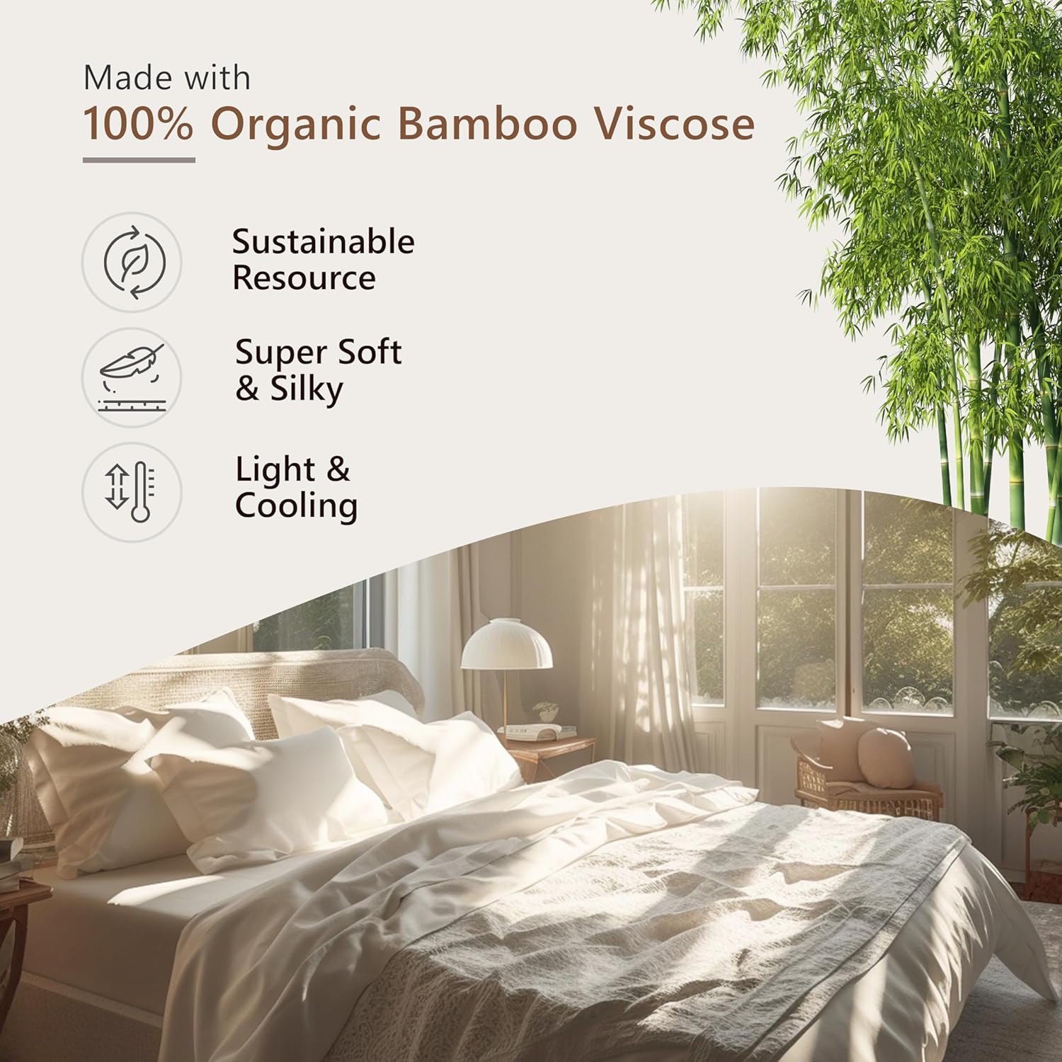Sábanas de viscosa de bambú de lujo, tamaño California King, juego de cama orgánico súper suave 100% fibra de viscosa de bambú, sábana superior y
