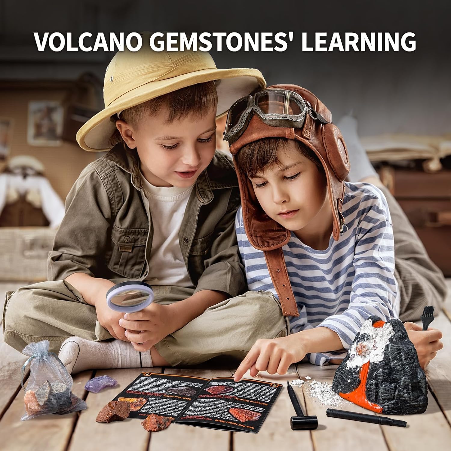 GobiDex Kit de excavación de piedras preciosas, kits de ciencia de volcán para niños de 6 a 8 a 12 años, descubre piedras de llama brillante,