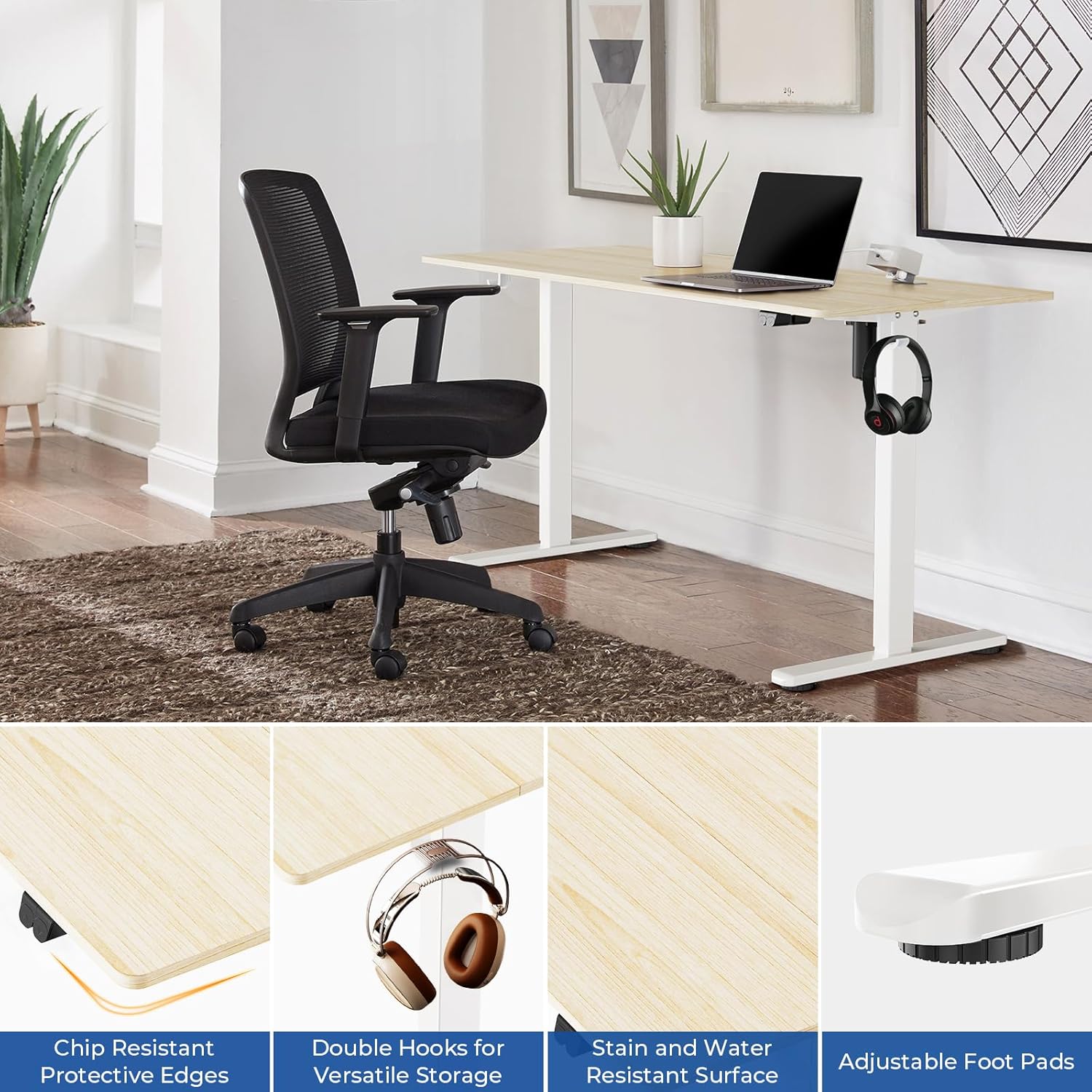 Our Modern Space Escritorio eléctrico de pie de 40 pulgadas de altura ajustable  Mesa rectangular grande para la oficina en casa mejorada para la