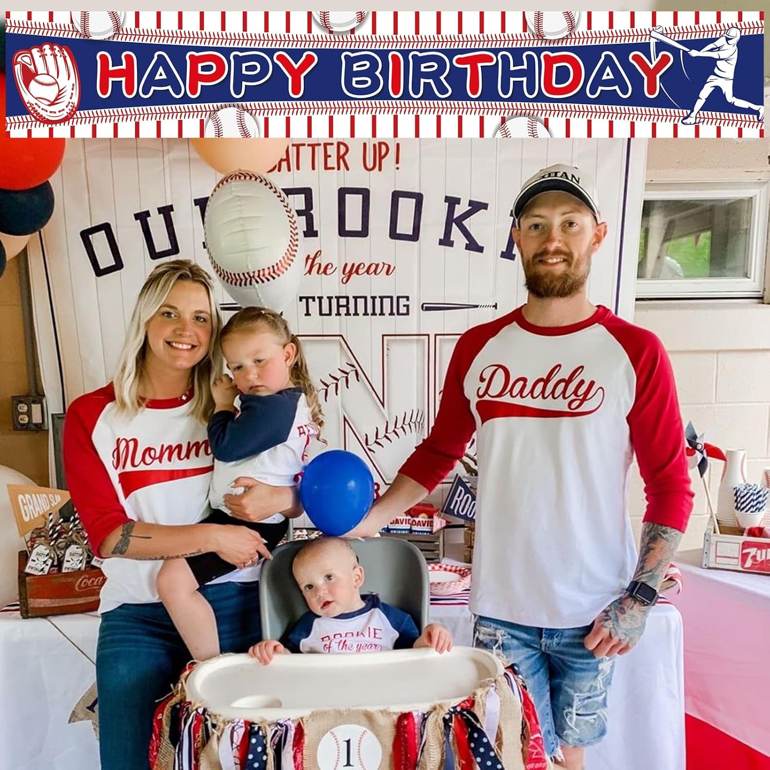 ANATANOWOR Decoraciones de fiesta de béisbol, decoraciones de cumpleaños para fiesta de béisbol, pancarta de feliz cumpleaños (118 x 20 pulgadas)