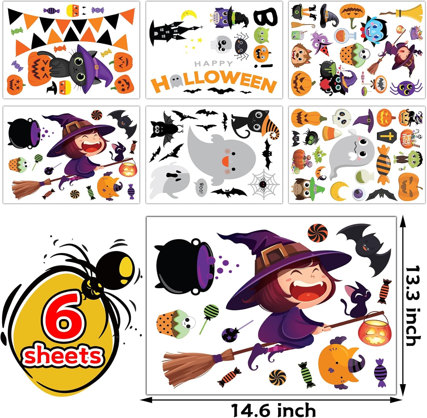 MISS FANTASY Adhesivos para ventana de Halloween, decoración de ventana de Halloween, calcomanías de ventana de Halloween, lindo fantasma de