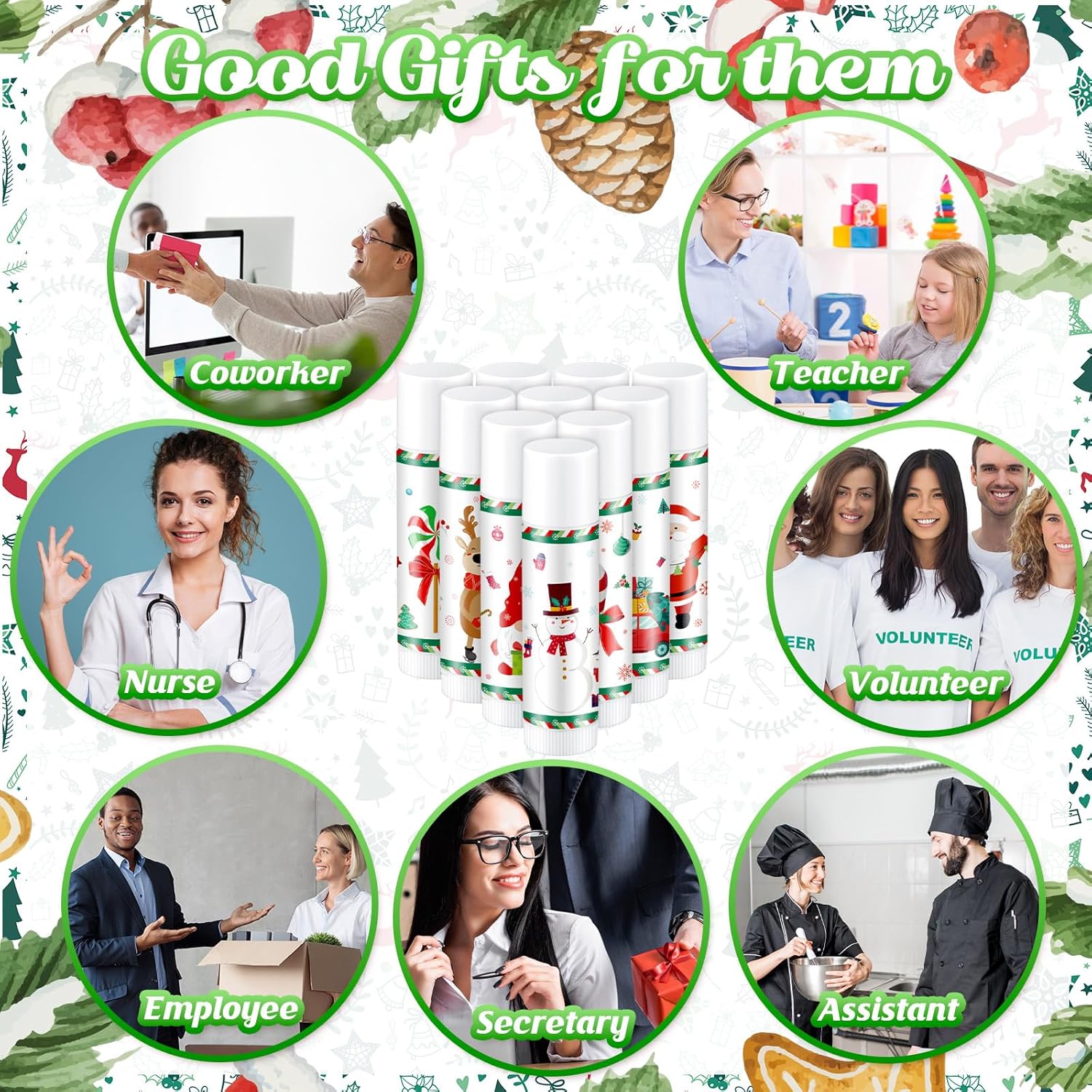 Swiffen Bálsamos labiales de Navidad, 100 unidades de bálsamos hidratantes de labios de frutas a granel, juego de bálsamos para el cuidado de los