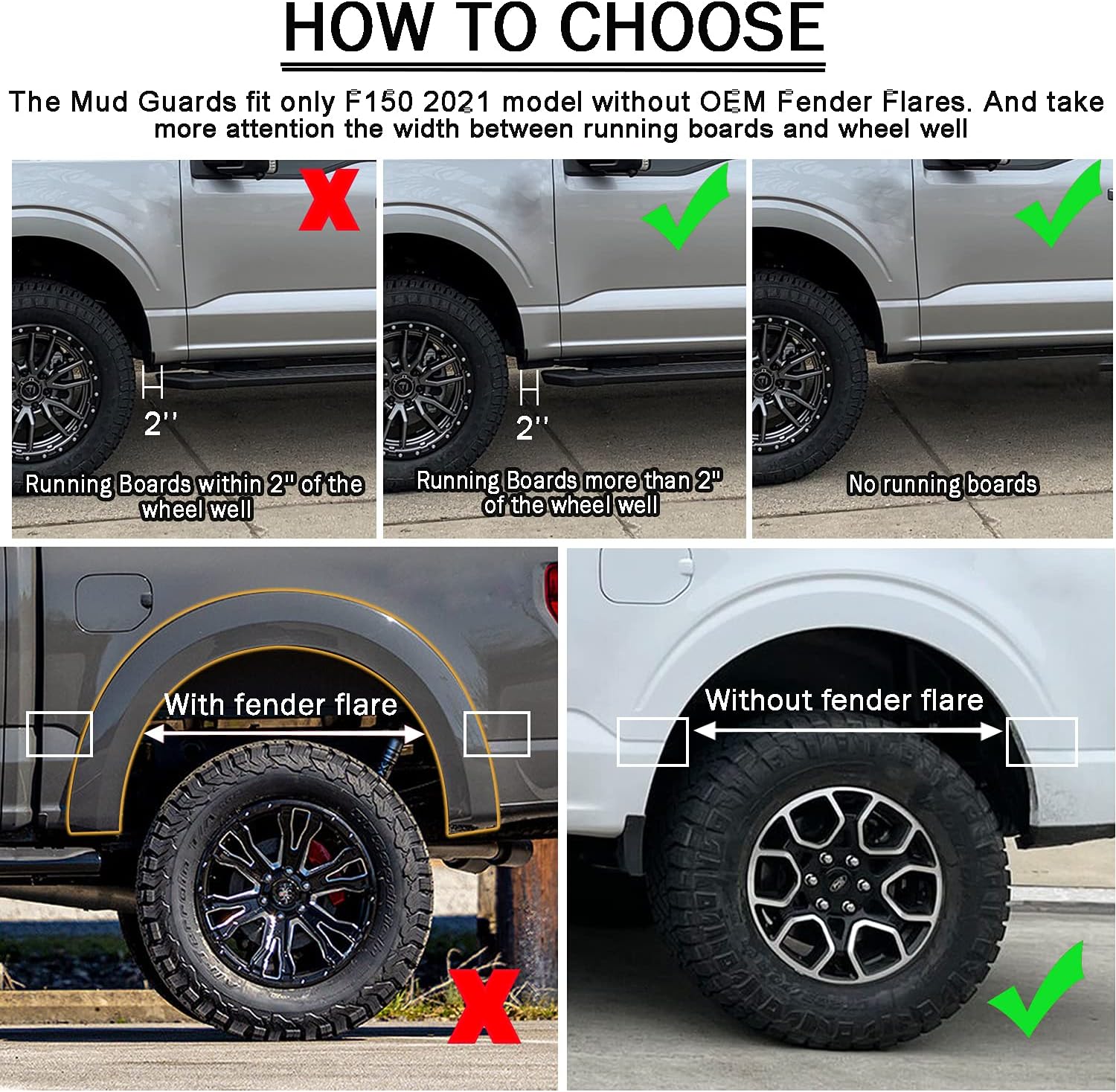 Aletas de barro para F150 2021 2022 2023 2024  No hay necesidad de taladrar agujeros, moldura de labio de rueda delantera y trasera protector contra