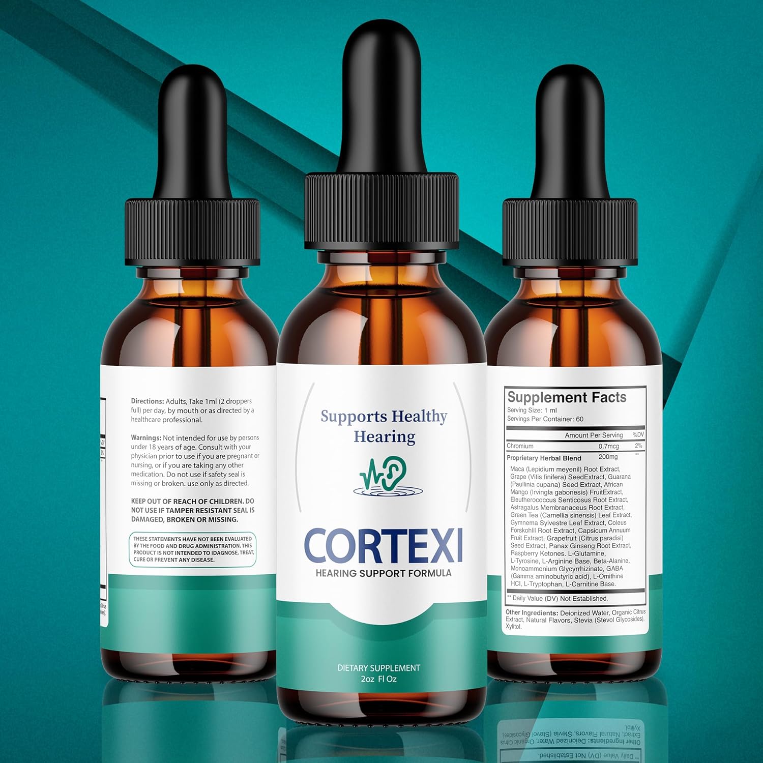 Cortexi – Paquete de 3 gotas para los oídos, fórmula oficial, tratamiento de tinnitus Cortexi, gotas de apoyo auditivo Cortexi, Cortexi para zumbido