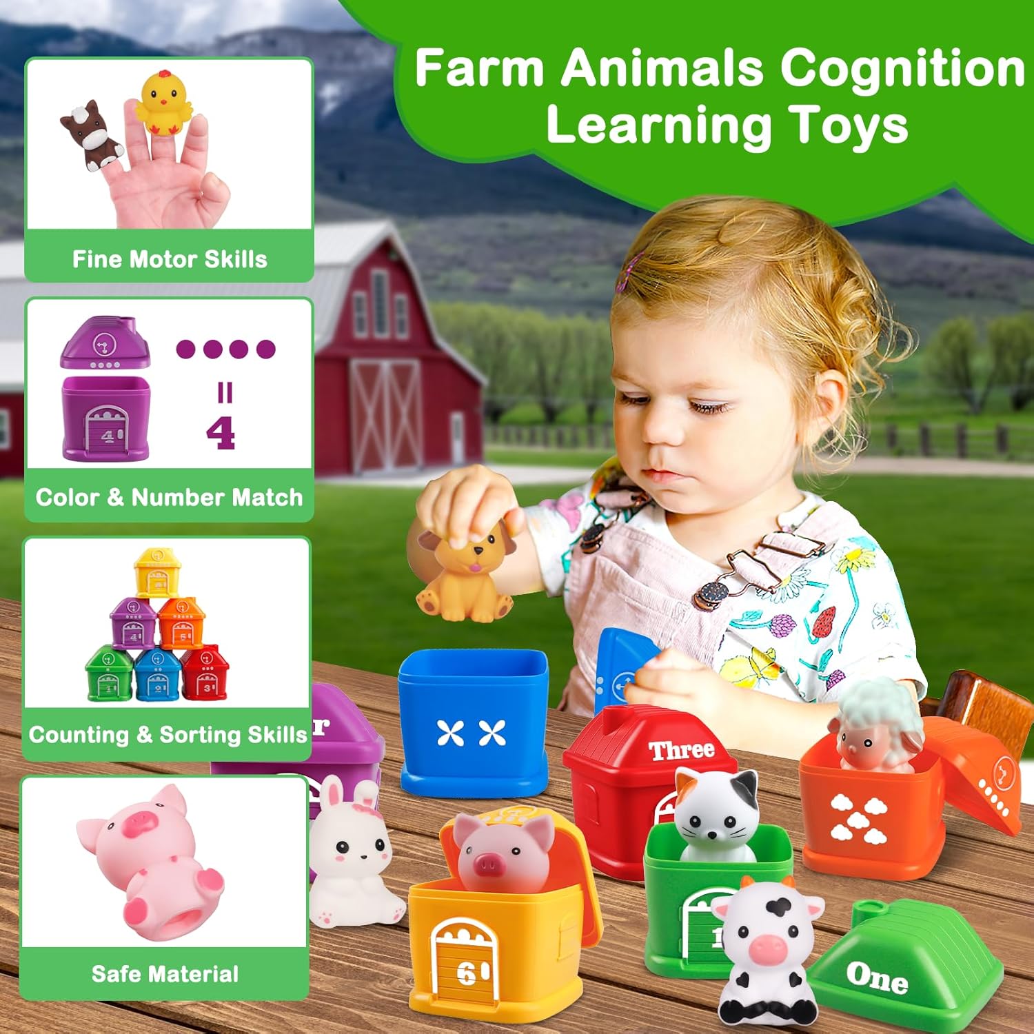 Wuzhineisn Juguetes de aprendizaje para niños pequeños de 1, 2 y 3 años, animales de granja, juguetes Montessori para niños de 6 a 18 meses, para
