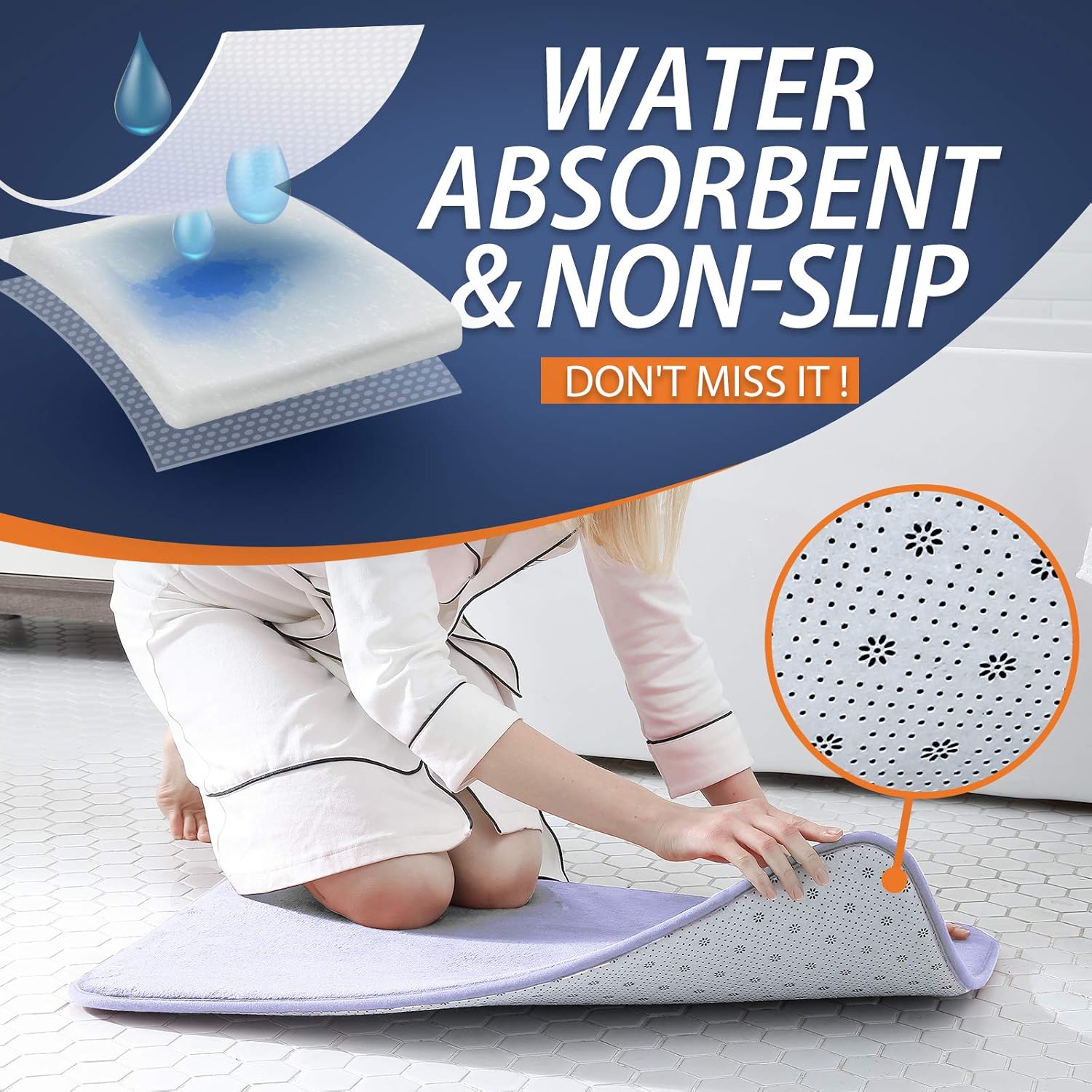 Walensee – Tapete de baño espuma viscoelástica extra grueso, antideslizante, absorbente y súper acogedor, terciopelo suave lujo, alfombra pequeña