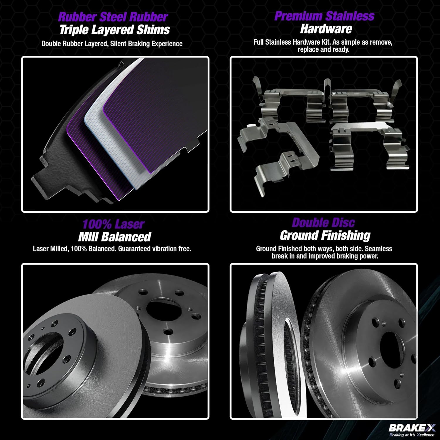 Brake X – Kit de pastillas de freno y rotores de repuesto Brake X  Rotores recubiertos Aegis GEOMET y pastillas de freno de cerámica Alpha