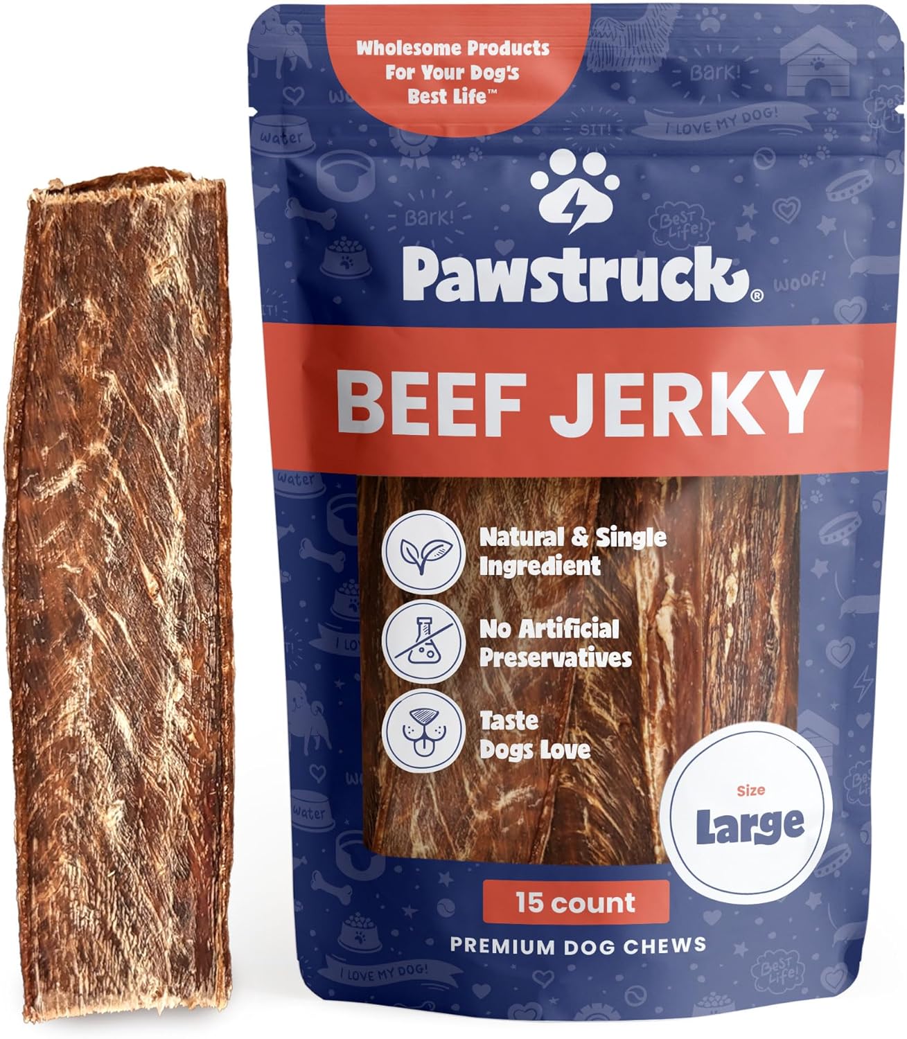Pawstruck Masticables de carne seca de res prémium para perros, tiras grandes de 10 pulgadas  Apoya la salud de la cadera y las articulaciones