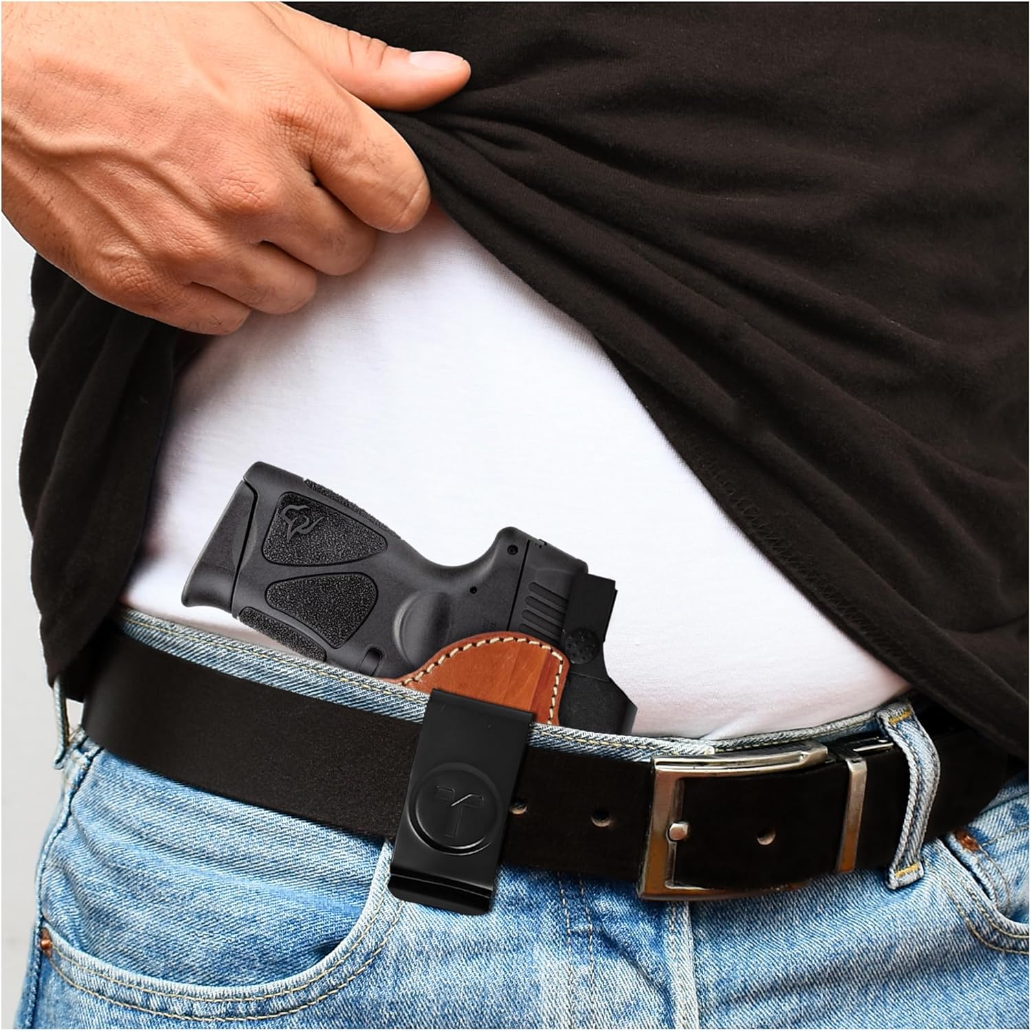 Funda de cuero IWB para pistolas óptica lista. Funda de cuero para pistola Glock 26 27, Taurus G2C G3C, escudo de 0.354 in con láser CT. Funda de