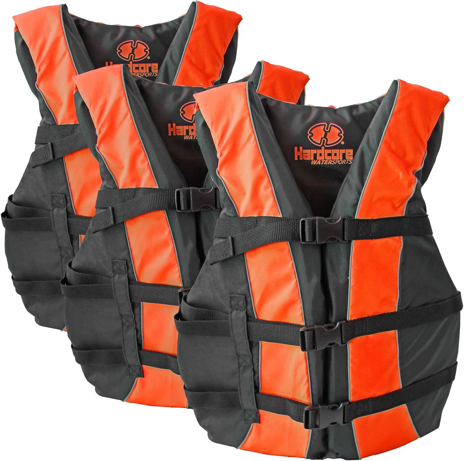 Hardcore – Chaleco salvavidas para adultos, paquete de 3 chalecos salvavidas PFD aprobado por la Guardia Costera tipo III PFD, dispositivo de