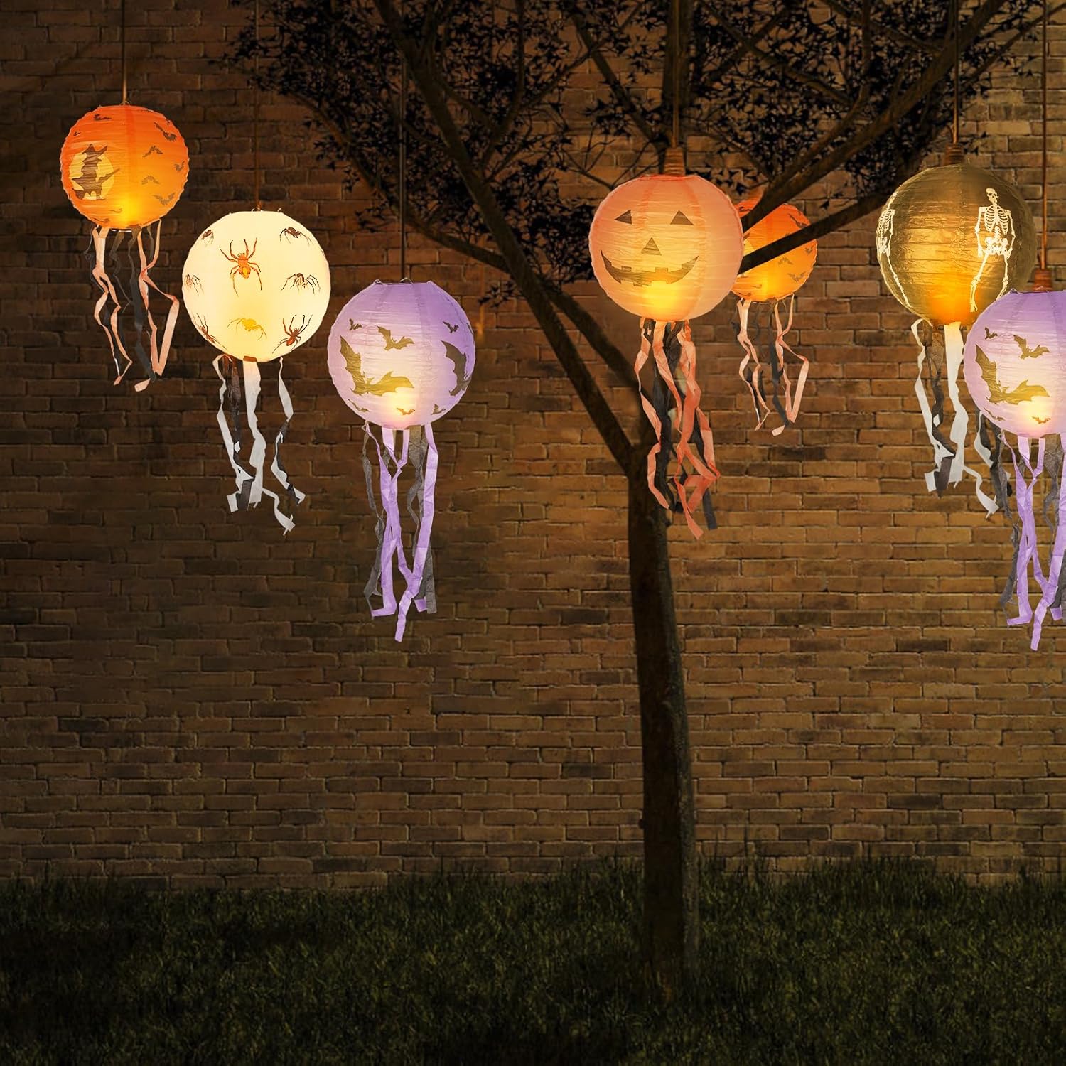 5 linternas de papel de Halloween, linternas colgantes plegables de Halloween con borlas, linternas de papel espeluznantes para decoración de fiesta