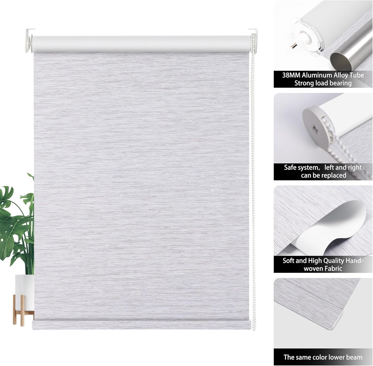 BERISSA Persianas enrollables opacas de jacquard a rayas, con protección UV, ahorro de energía, fácil instalación, oscurecimiento de habitación para