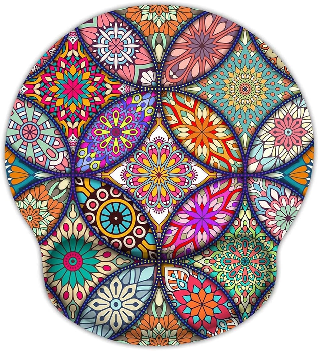 Britimes Ergonomic Mouse Pad with Wrist Support Mandala Floral Non-Slip Rubber Base Mousepad for Home Office Gaming Working Computers Laptop Easy