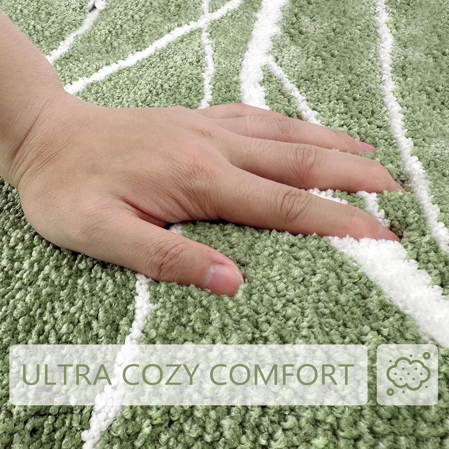Tititex Alfombra de baño de lujo verde salvia con línea curva blanca, 20 x 32 pulgadas, alfombra de baño de microfibra extra suave y absorbente,