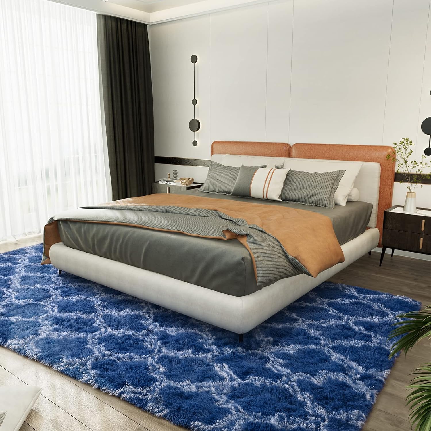 LOCHAS – Alfombra de lujo para interior, moderna, de felpa, esponjosa, extrasuave y cómoda, geométrica marroquí, para dormitorio, sala de estar,