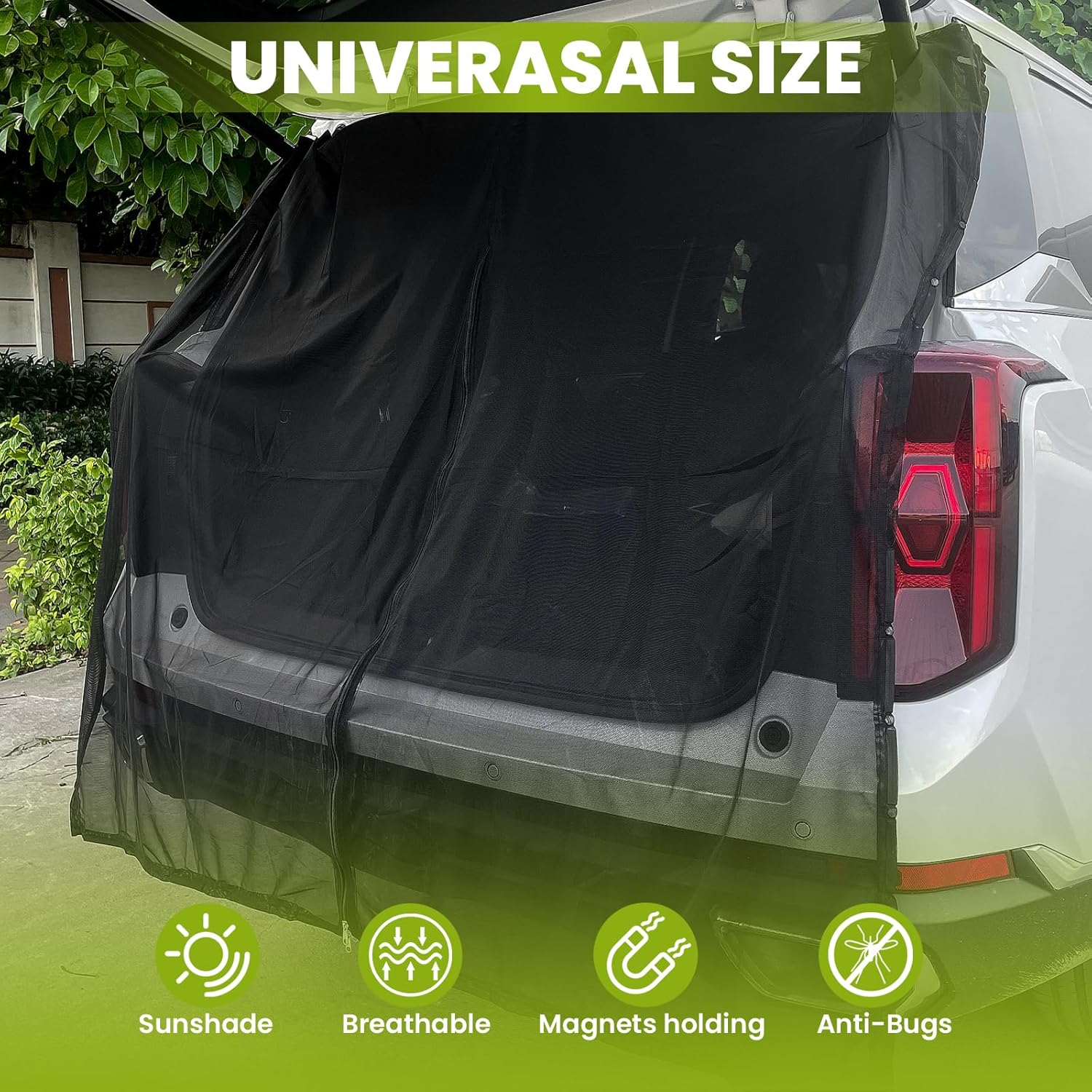 Parasol de camping para automóvil, tienda de campaña para puerta trasera, mosquitera, accesorios magnéticos para acampar (63 x 59)