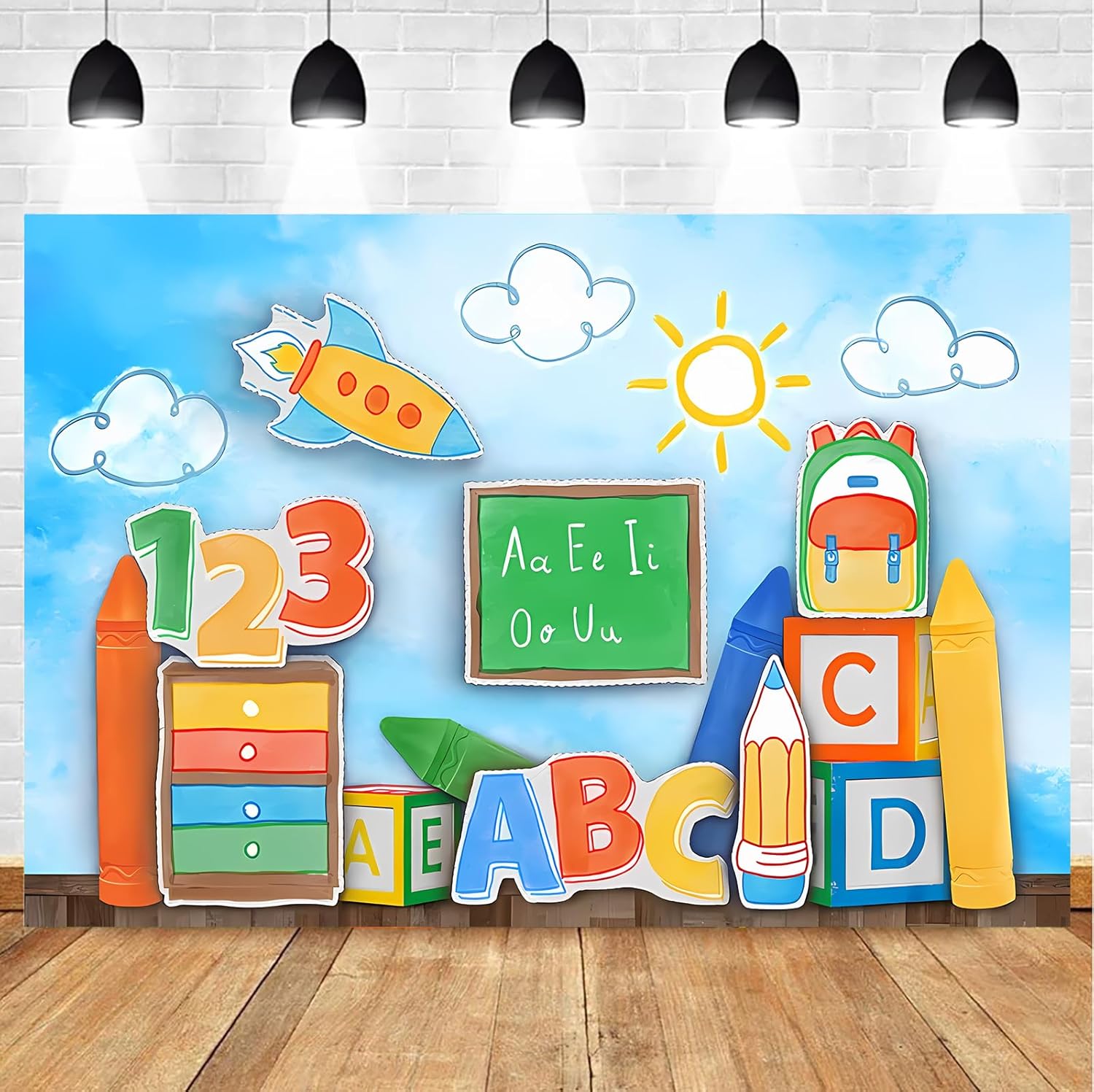 Crayon Papelería Fondo de 1er cumpleaños Elmo Carta de regreso a la escuela Fondo de foto Estudio Recién nacido Niños Bebé Retrato Fondo