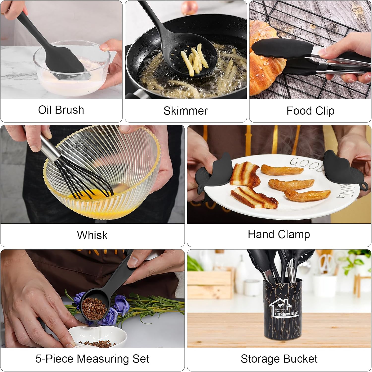 Juego de utensilios de cocina, 18 piezas, juego de utensilios de cocina de silicona, juego de herramientas para utensilios de cocina antiadherentes,