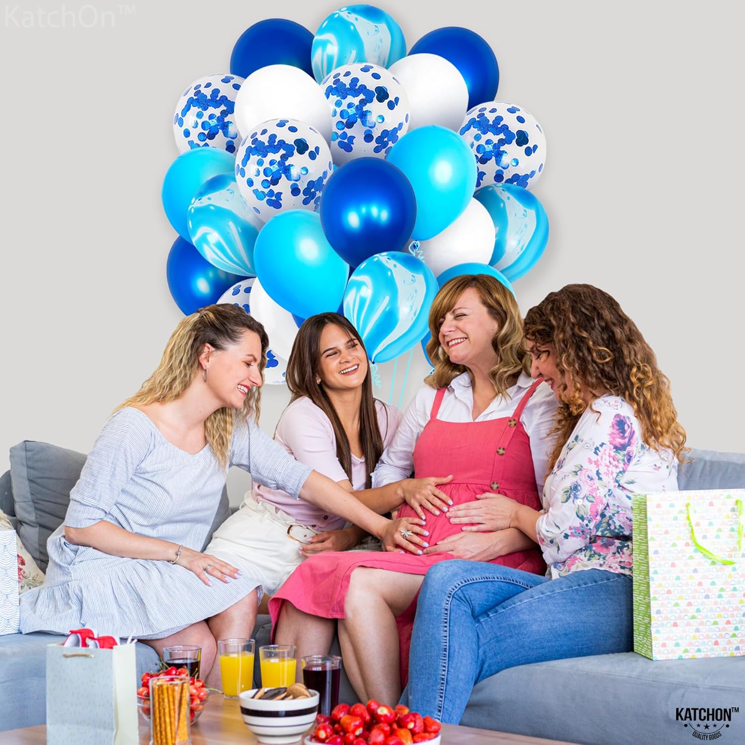 KatchOn, Shades of Blue – Juego de 50 globos de mármol azul para decoraciones de fiesta azul, globos de confeti azul, globos bajo el mar, globos de
