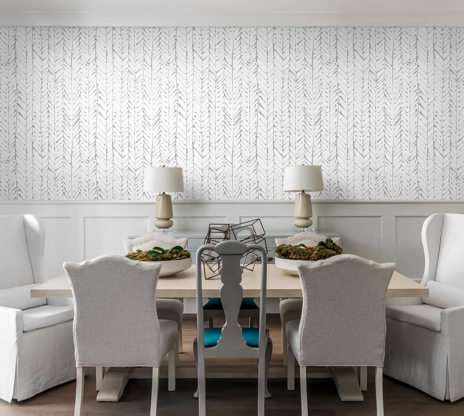 Guvana Papel tapiz de espiga gris y blanco, papel de contacto autoadhesivo a rayas, papel tapiz de despegar y pegar, papel tapiz extraíble para