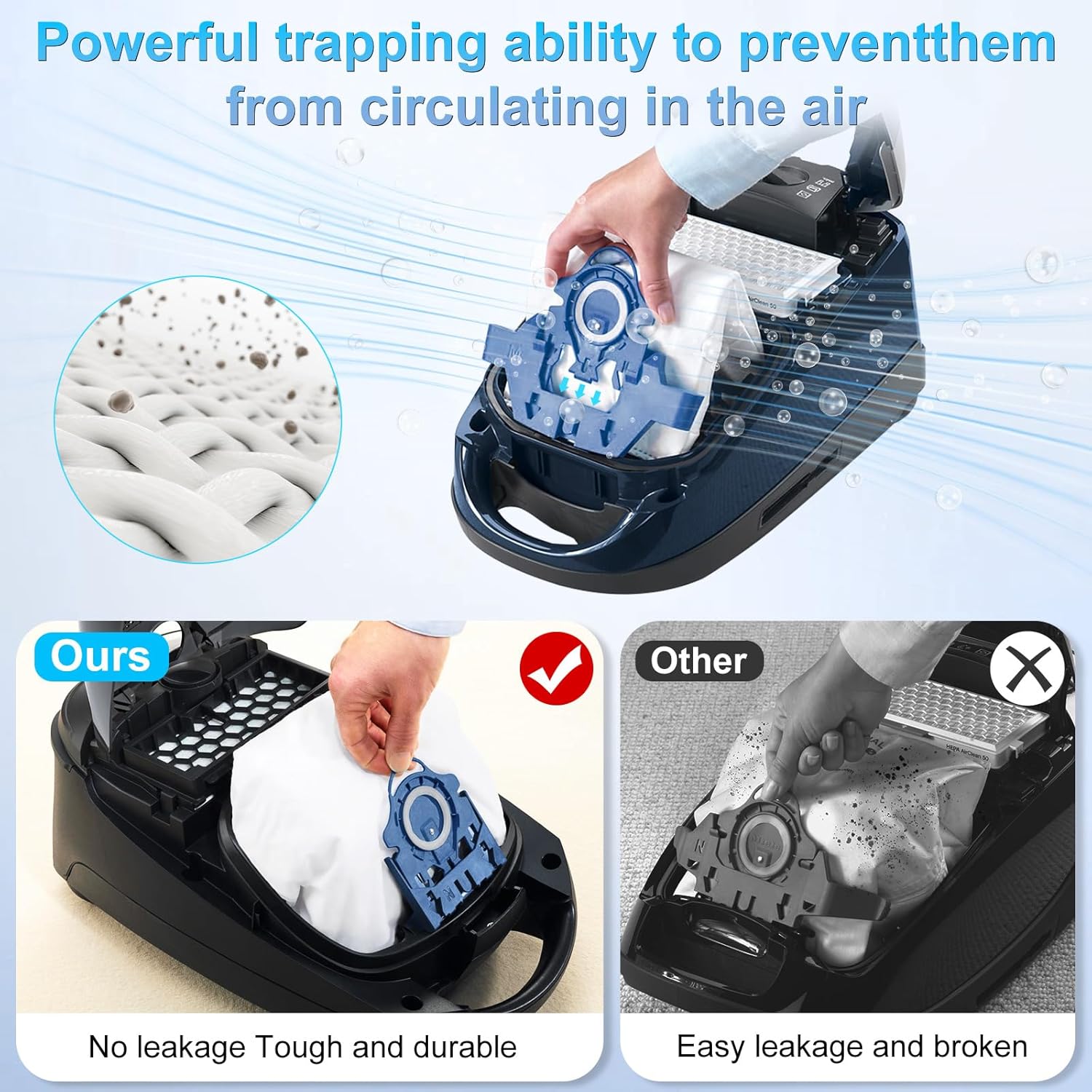 Paquete de 12 bolsas de vacío GN Airclean de repuesto para bolsas de aspiradora Miele AirClean 3D GN, aptas para bolsas Miele GN para aspiradora