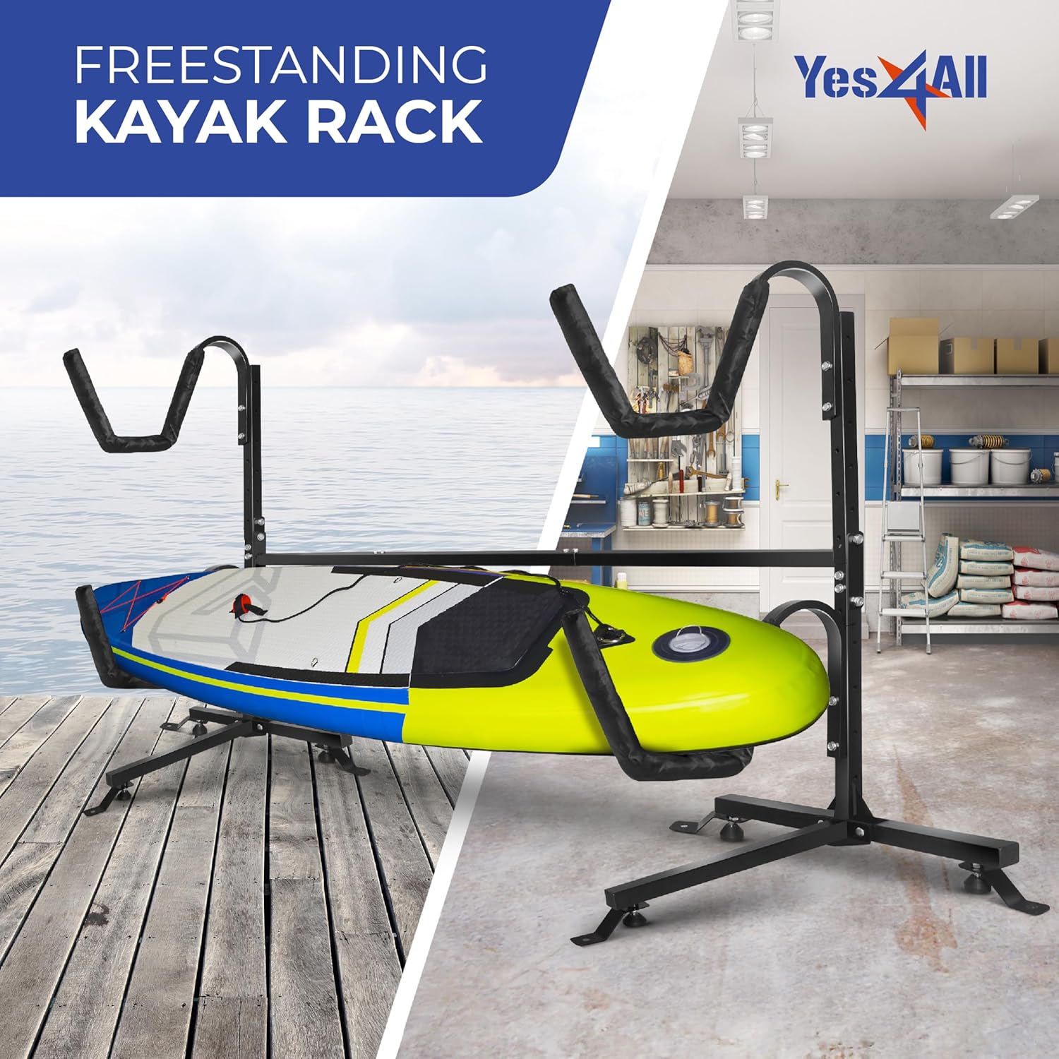 Yes4All Estante de kayak doble independiente de almacenamiento de 175 libras para garaje, soporte de acero duradero para kayak, ideal para kayaks,
