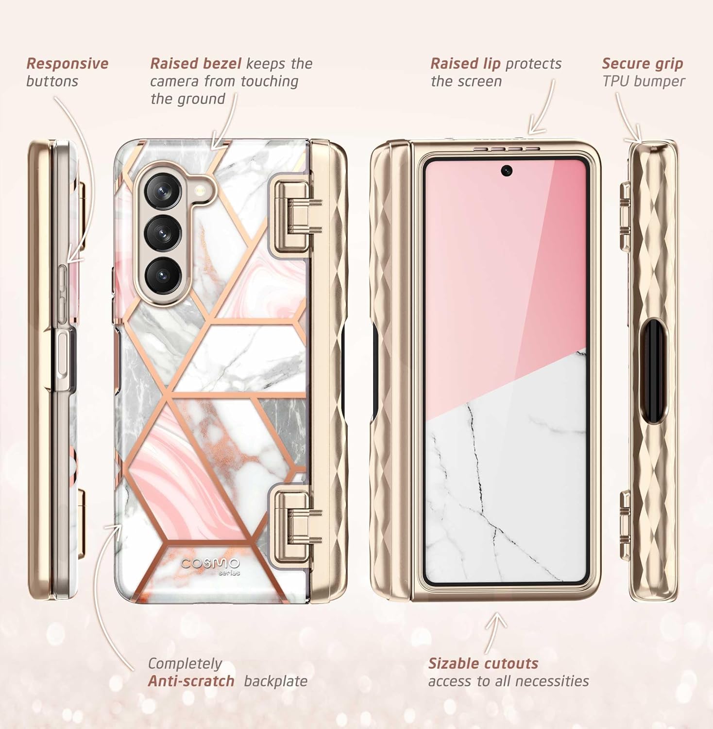 i-Blason Cosmo – Funda para Samsung Galaxy Z Fold 5 con soporte para bolígrafo, protector de pantalla integrado, protección de bisagra, 3 fundas de