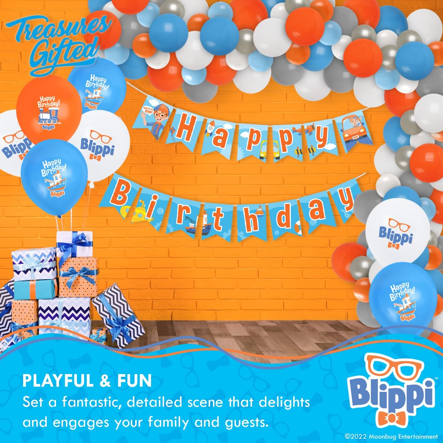 Treasures Gifted Blippi – Paquete de 24 globos de cumpleaños de Blippi, globos de látex Blippi, globos Blippi de 12 pulgadas, naranja, azul y