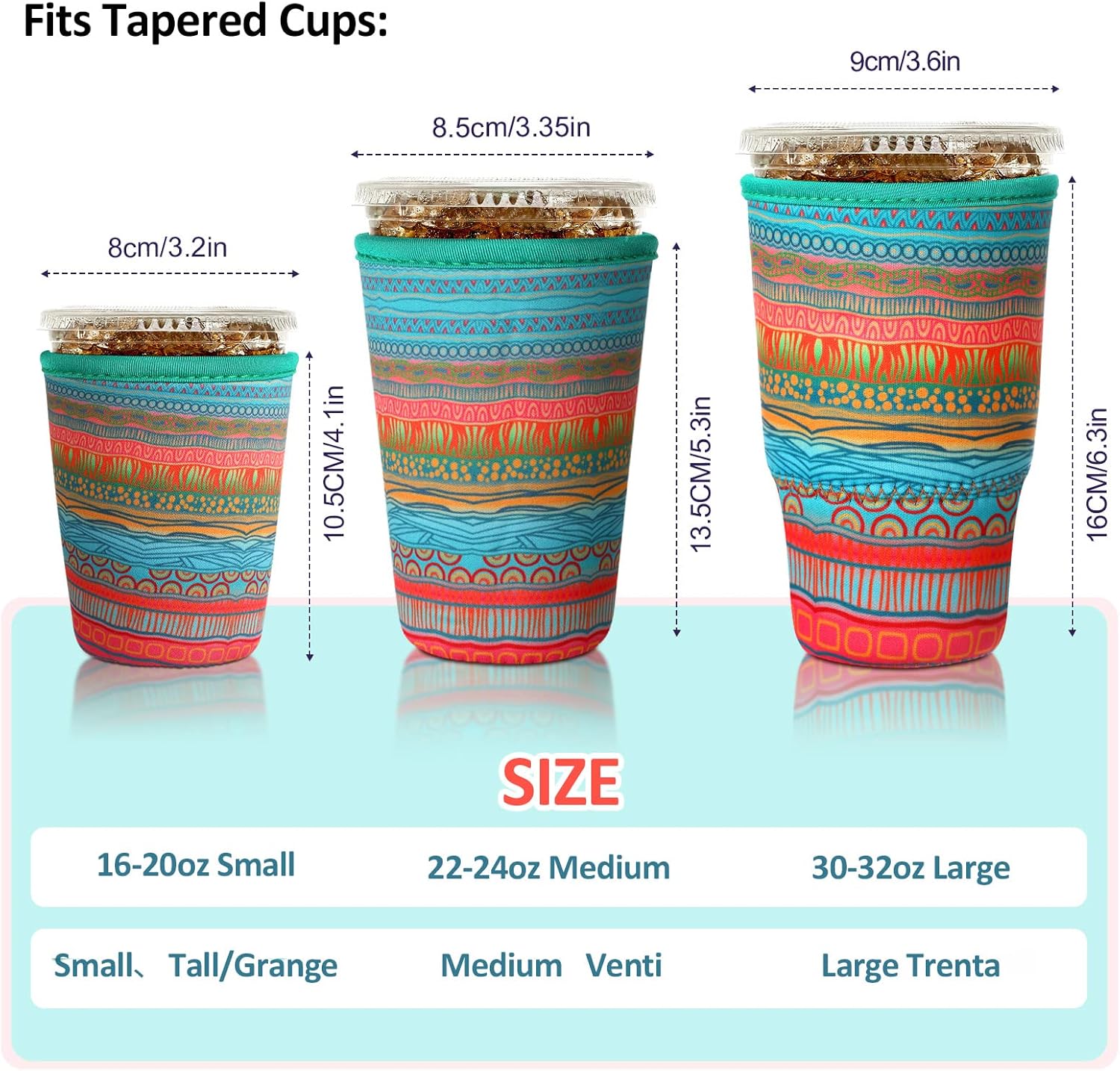 Patelai Funda aislante reutilizable para taza de café, 4 piezas para bebidas frías, bebidas y soporte para la mayoría de los cafés (16-20 onzas,