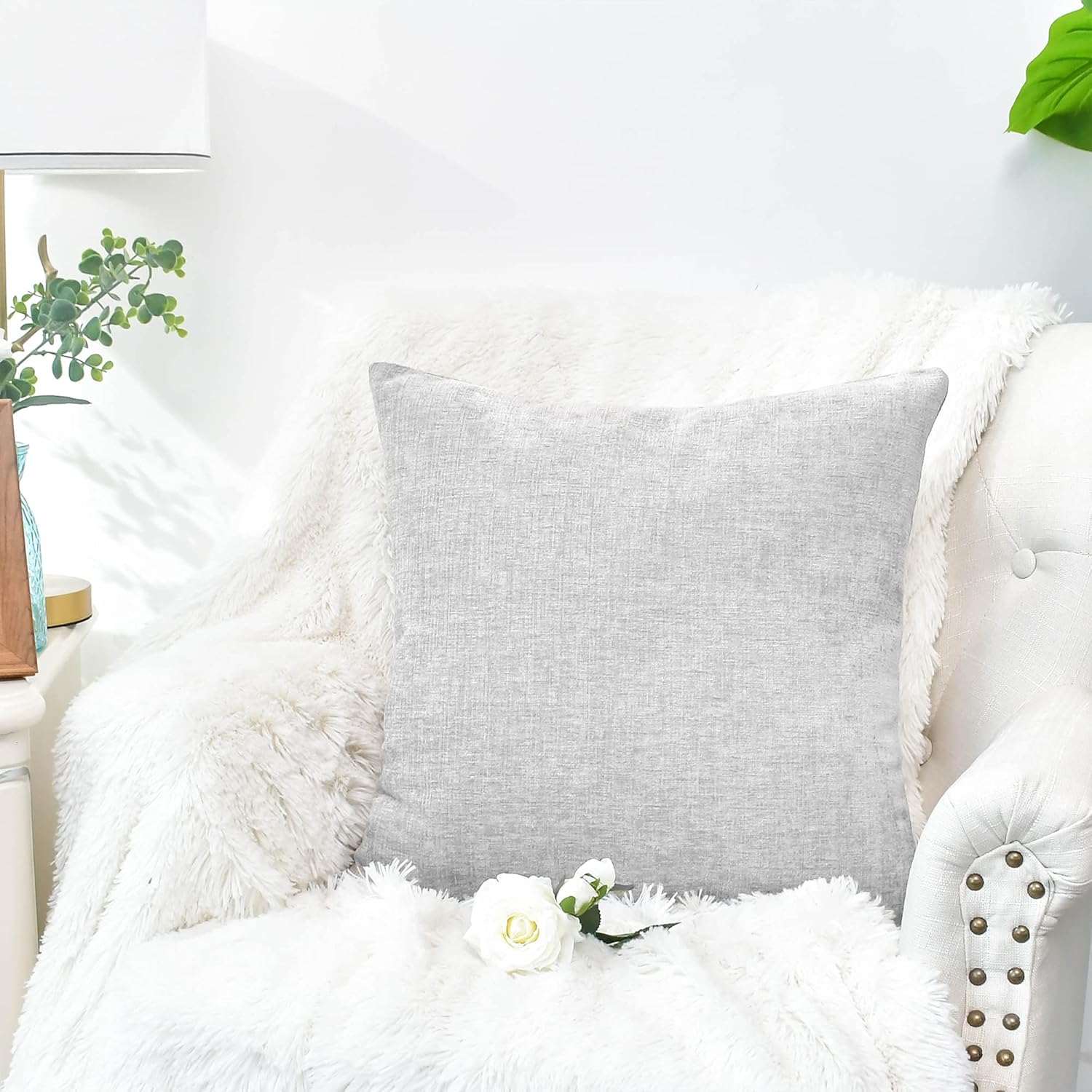 CaliTime Juego de 2 fundas acogedoras de cojines para sofá o decoración del hogar, de felpilla suave teñida y color liso